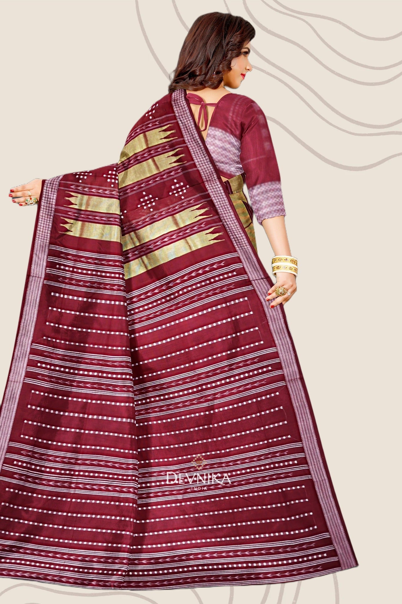 Golden Olive Pata Bapta Saree | Odisha Handloom | Devnika