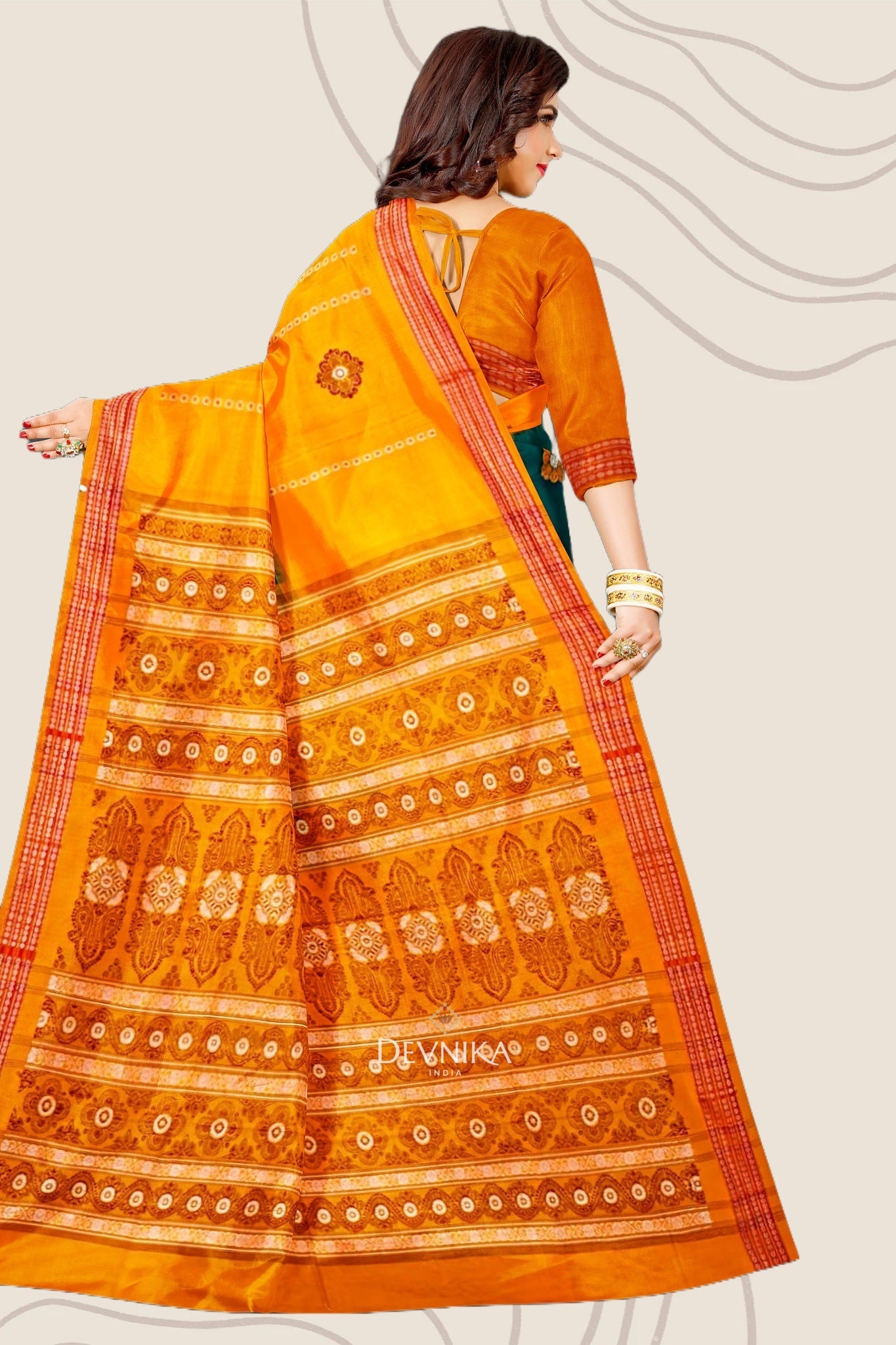 Leaf Green Bomkai Handloom Cotton Saree | Odisha Handloom | Devnika