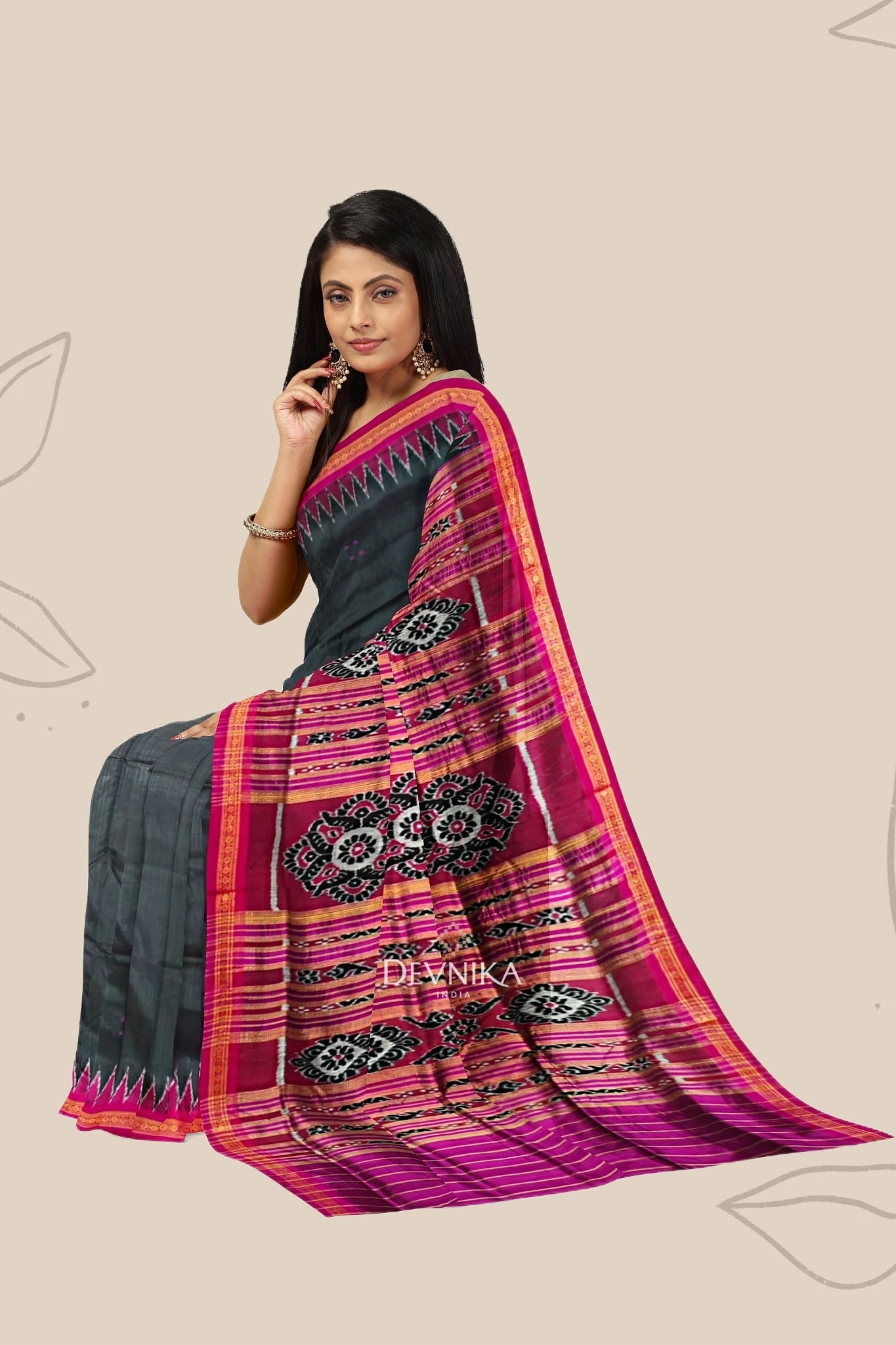 Black Single Temple Border Khandua Pata Saree