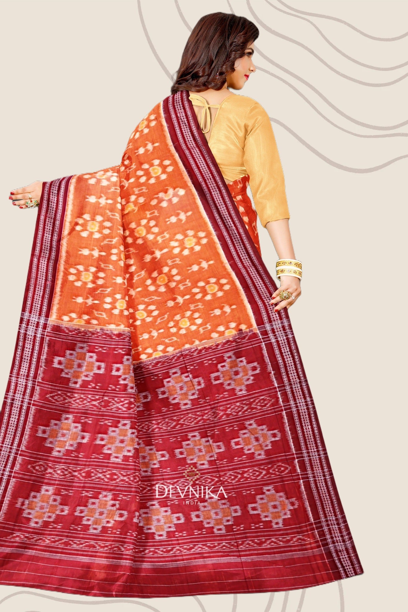 Golden Yellow Body Bandha Handloom Cotton Saree | Odisha Handloom | Devnika