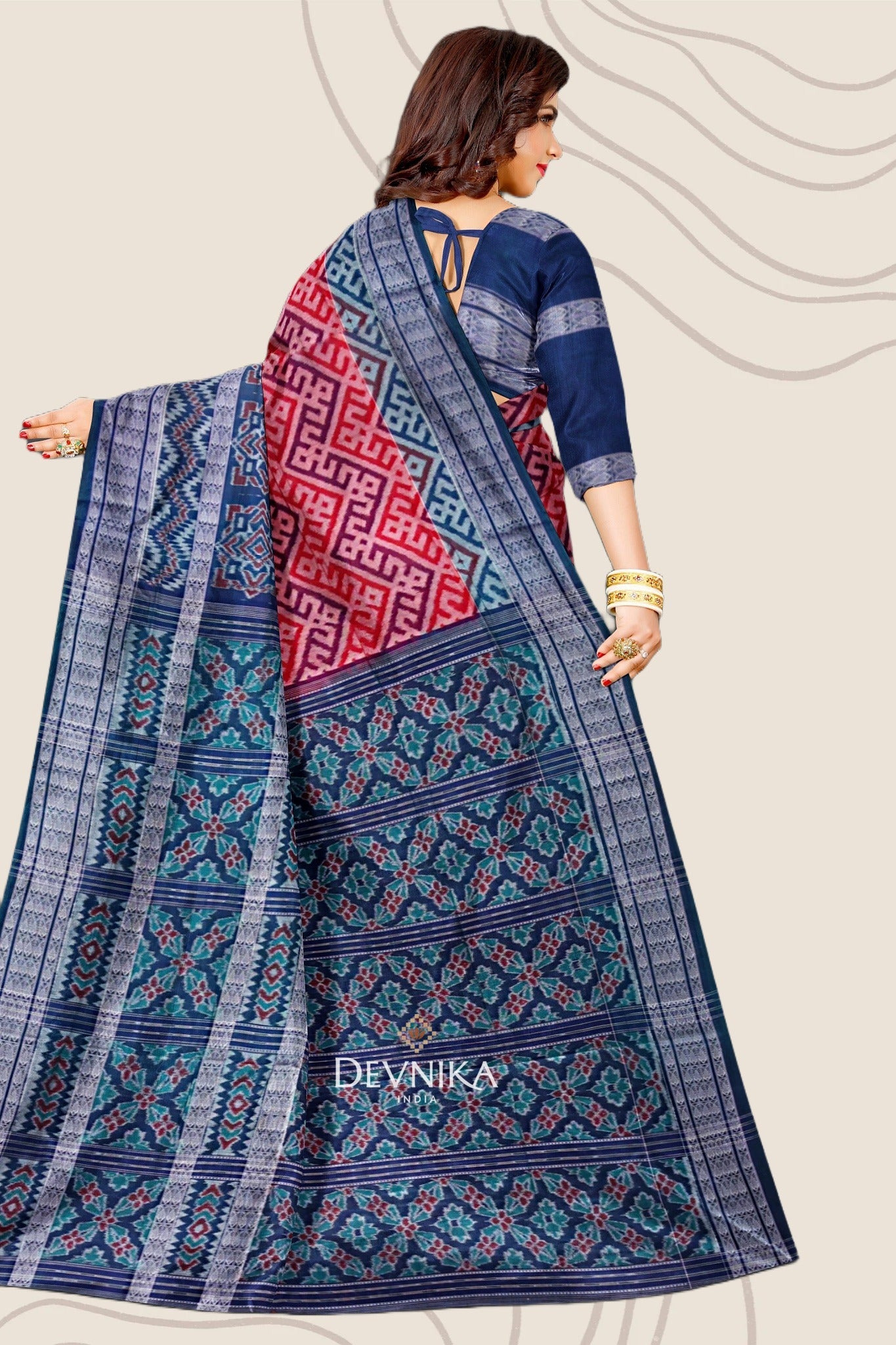 White Blue Fish Bandha Handloom Cotton Saree | Odisha Handloom | Devnika