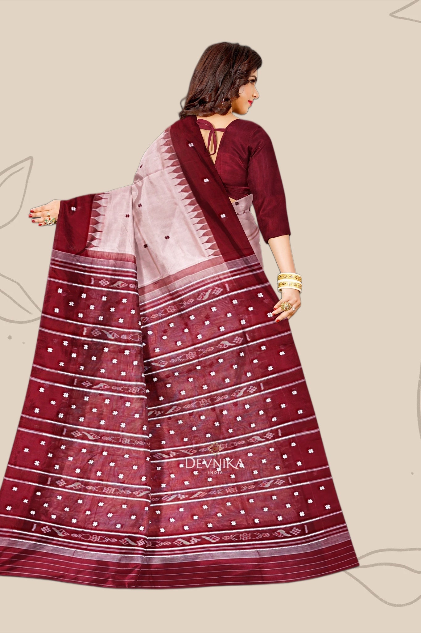 Peach Pata Bapta Saree