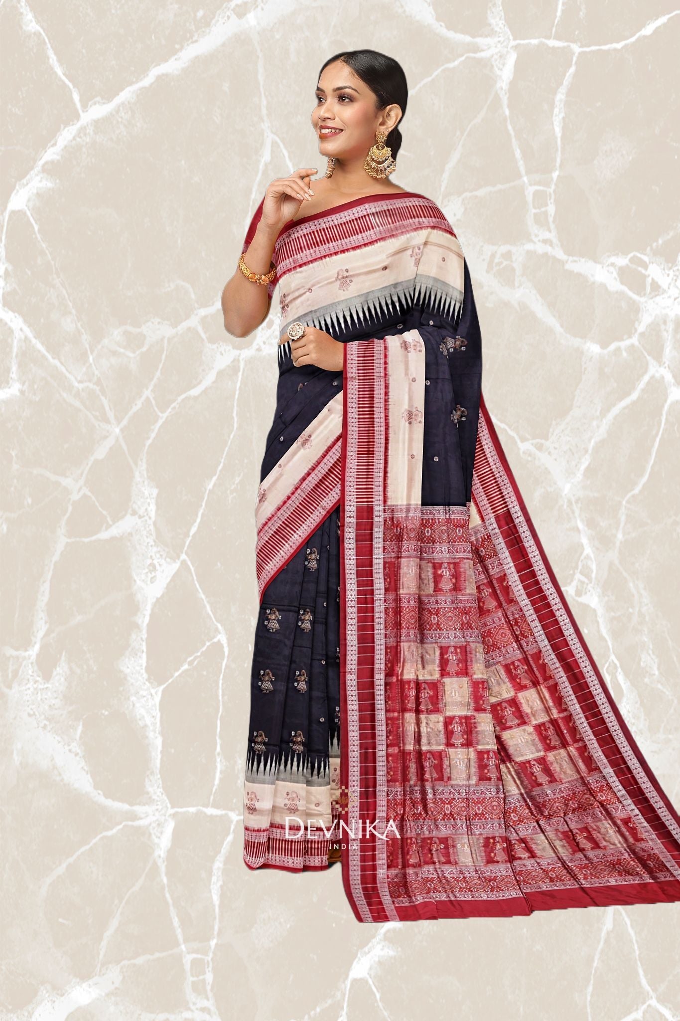Black Kathi Bomkai Kandhei Saree