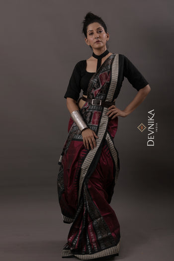Magenta Color Body Bomkai Saree(Patli) | Odisha Handloom GI Tagged | Devnika