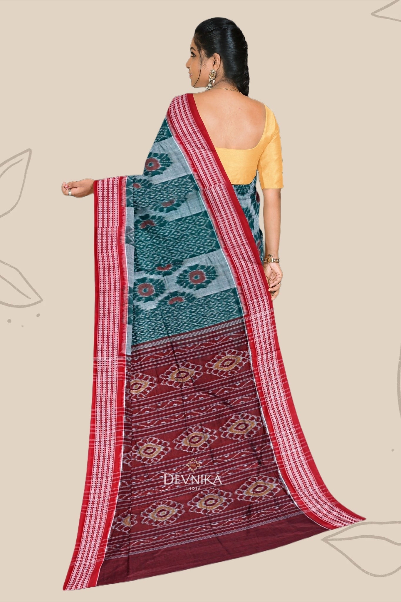 Green and Red Body Bandha Saree | Odisha Handloom GI Tagged | Devnika