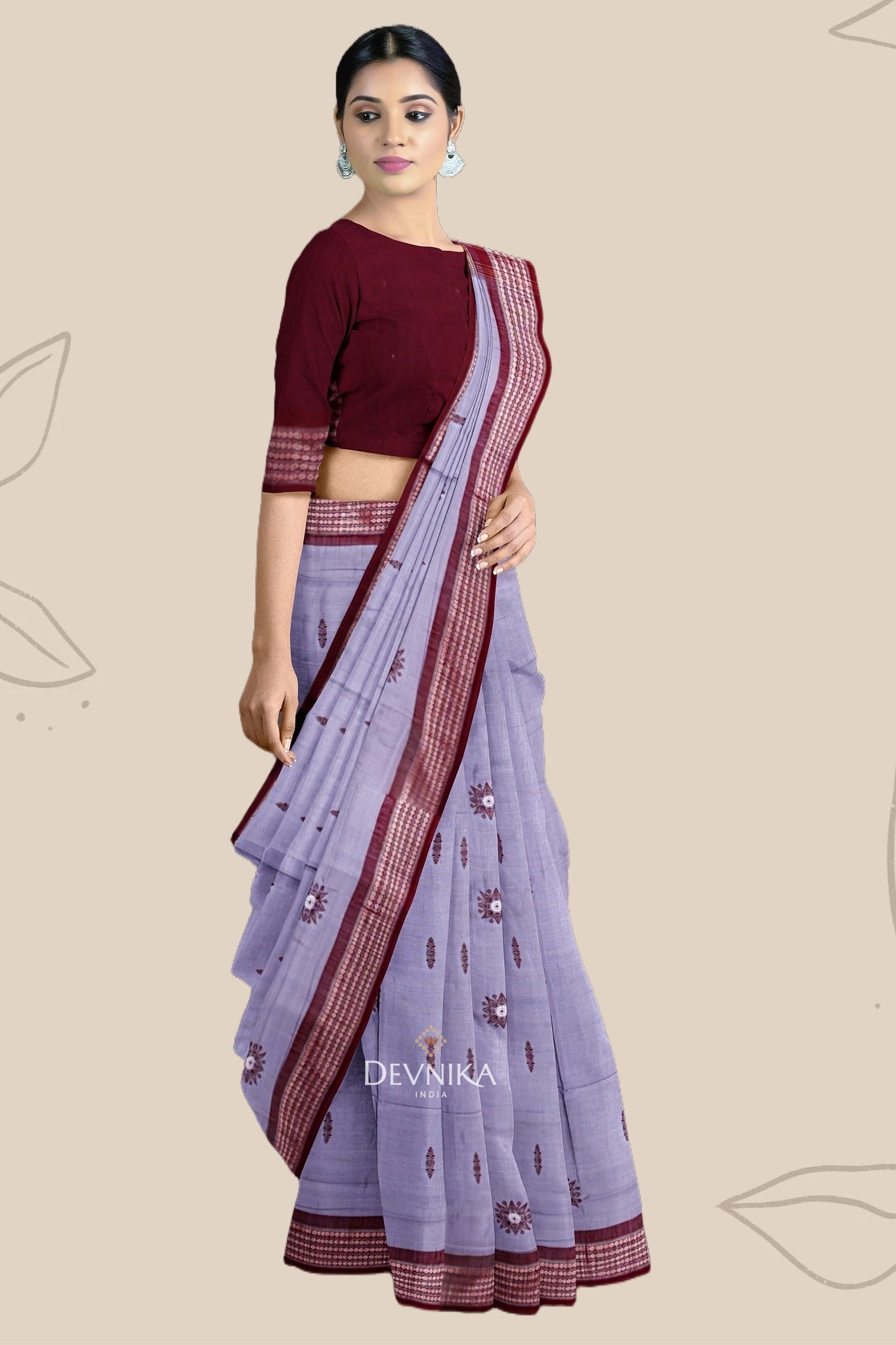 Dark Grey Padam Bomkai Handloom Cotton Saree | Odisha Handloom | Devnika