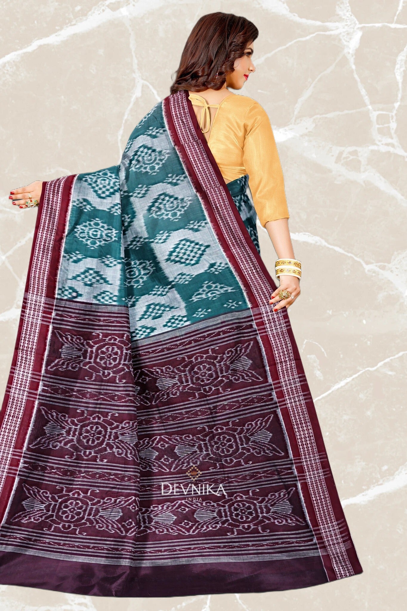 Green Body Bandha Saree | Odisha Handloom GI Tagged | Devnika