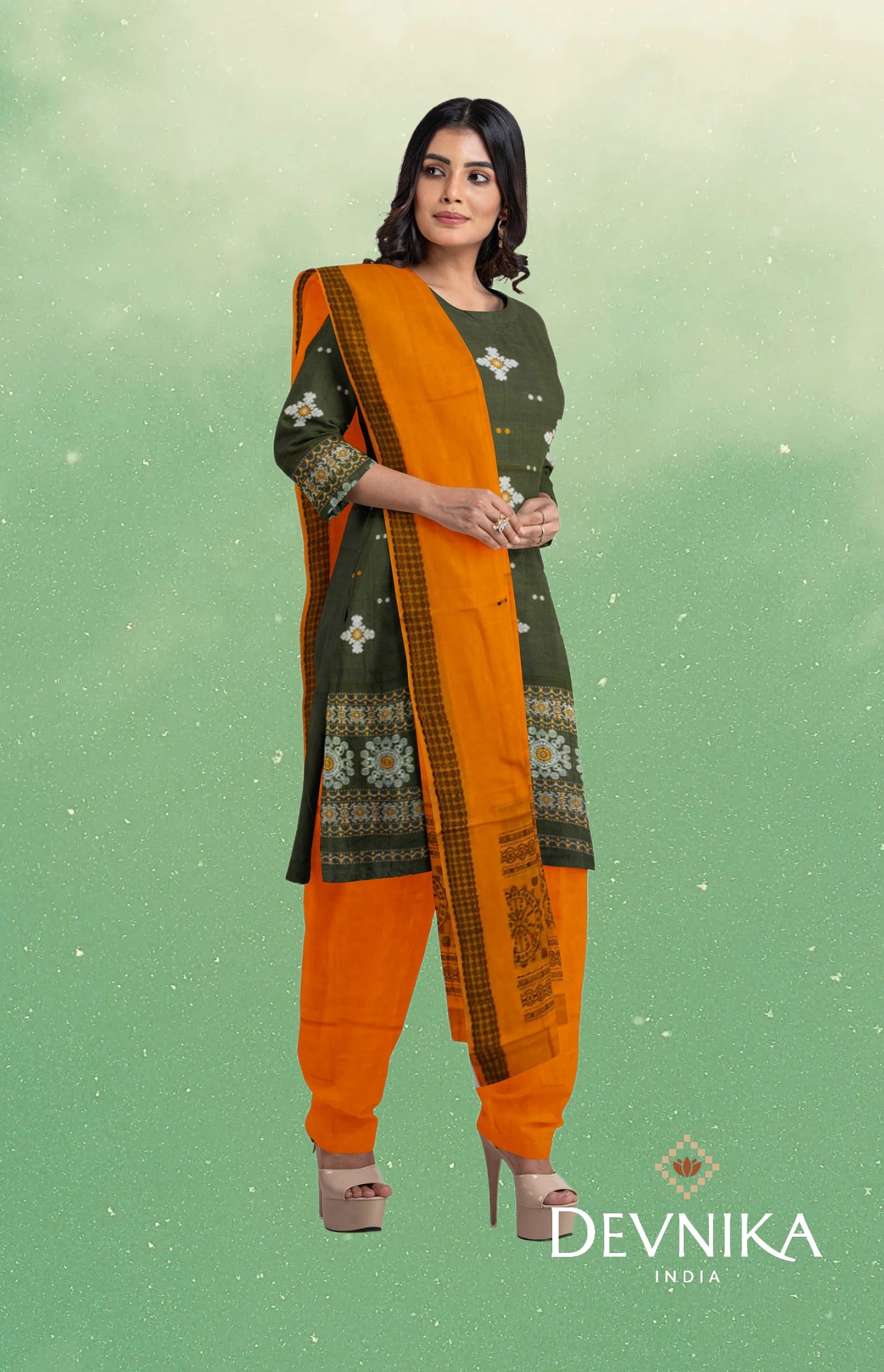 Olive Green Bomkai Dress Set