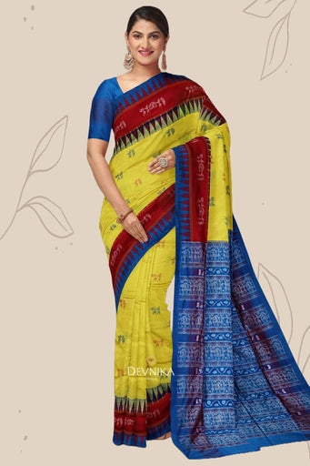 Bright Yellow Traditional Marriage Bomkai Saree