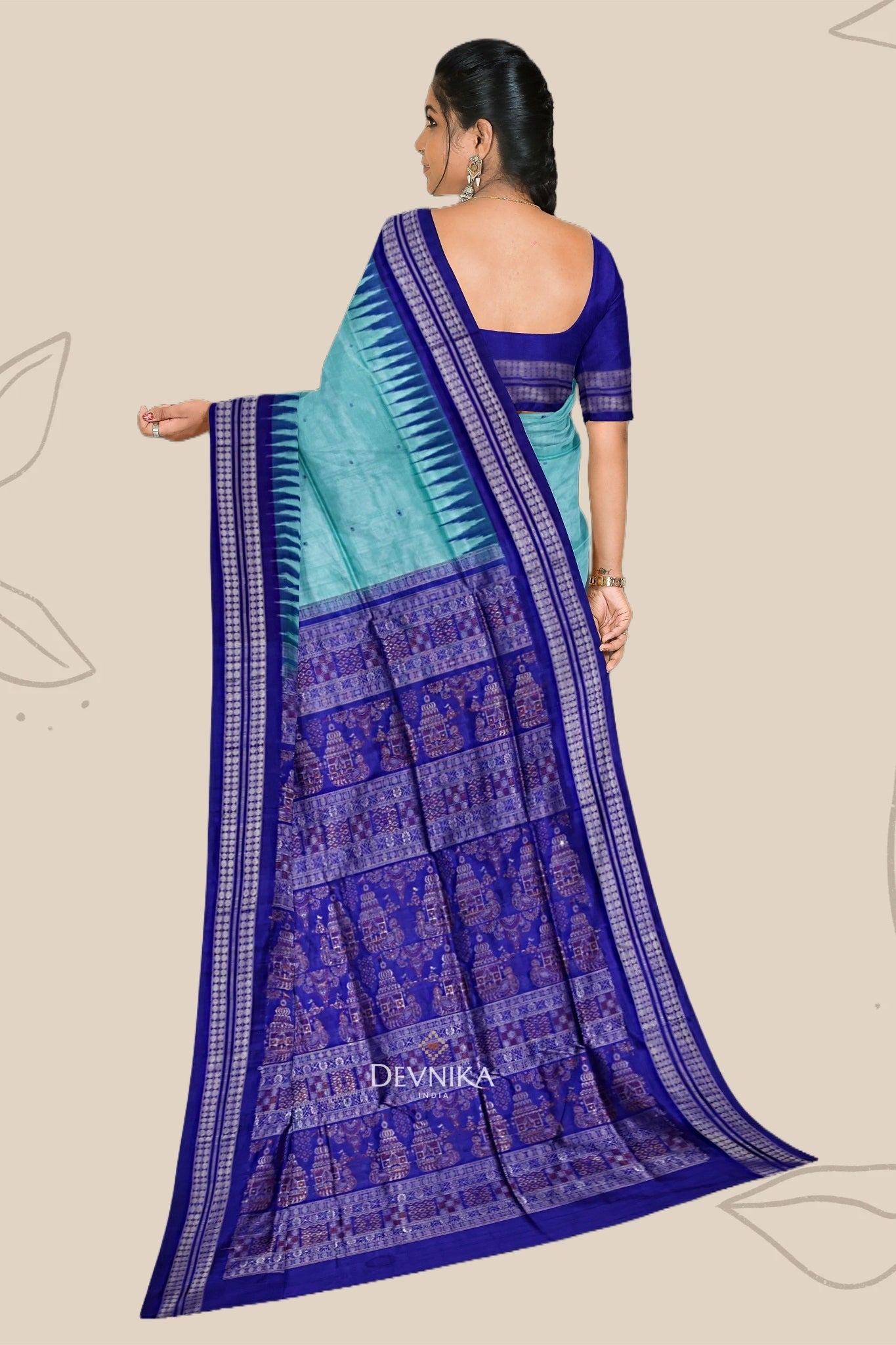 Dark Cyan Bomkai Butti Sambalapuri Saree