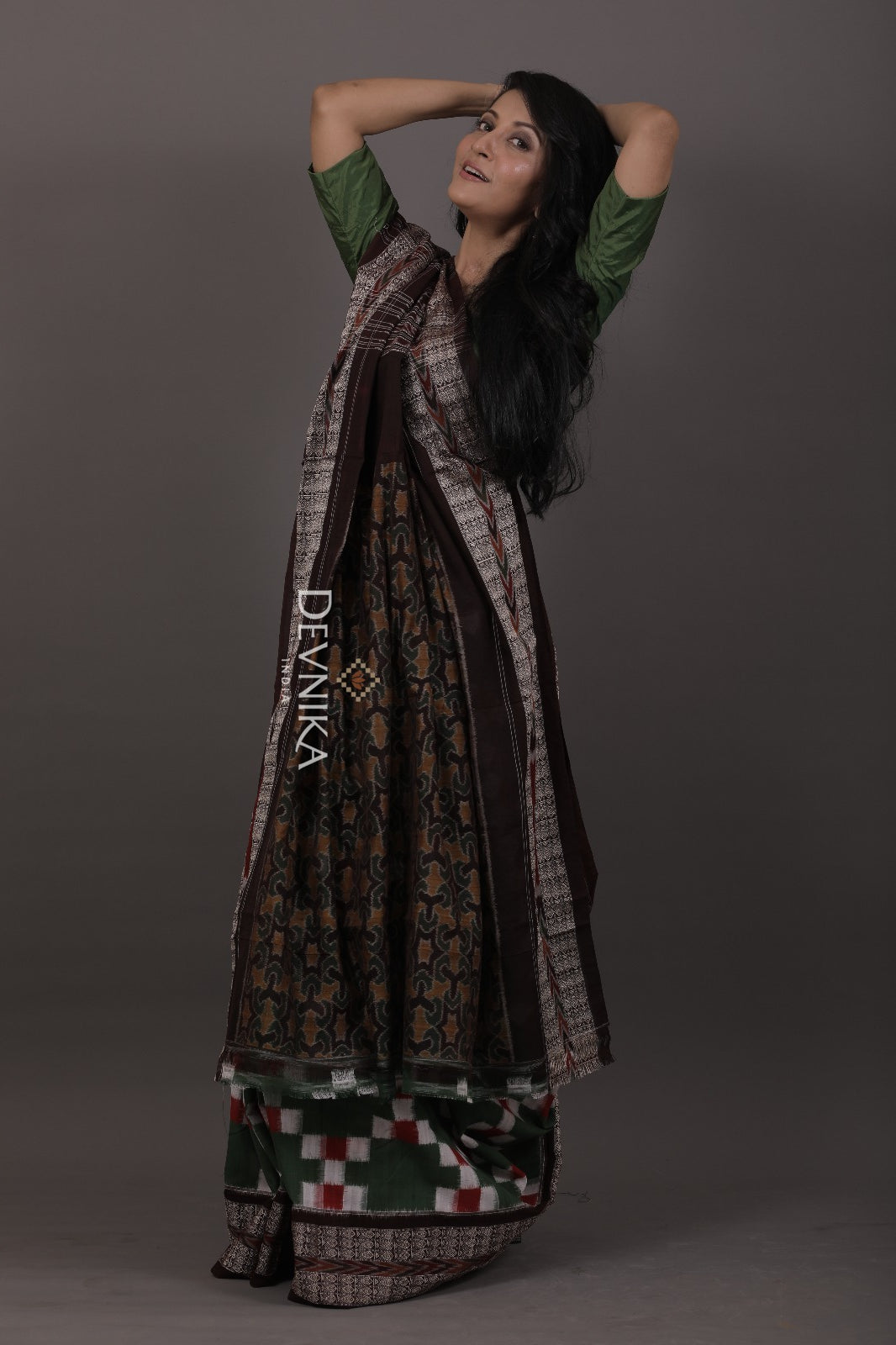 Green Body Pasapalli Saree | Odisha Handloom GI Tagged | Devnika