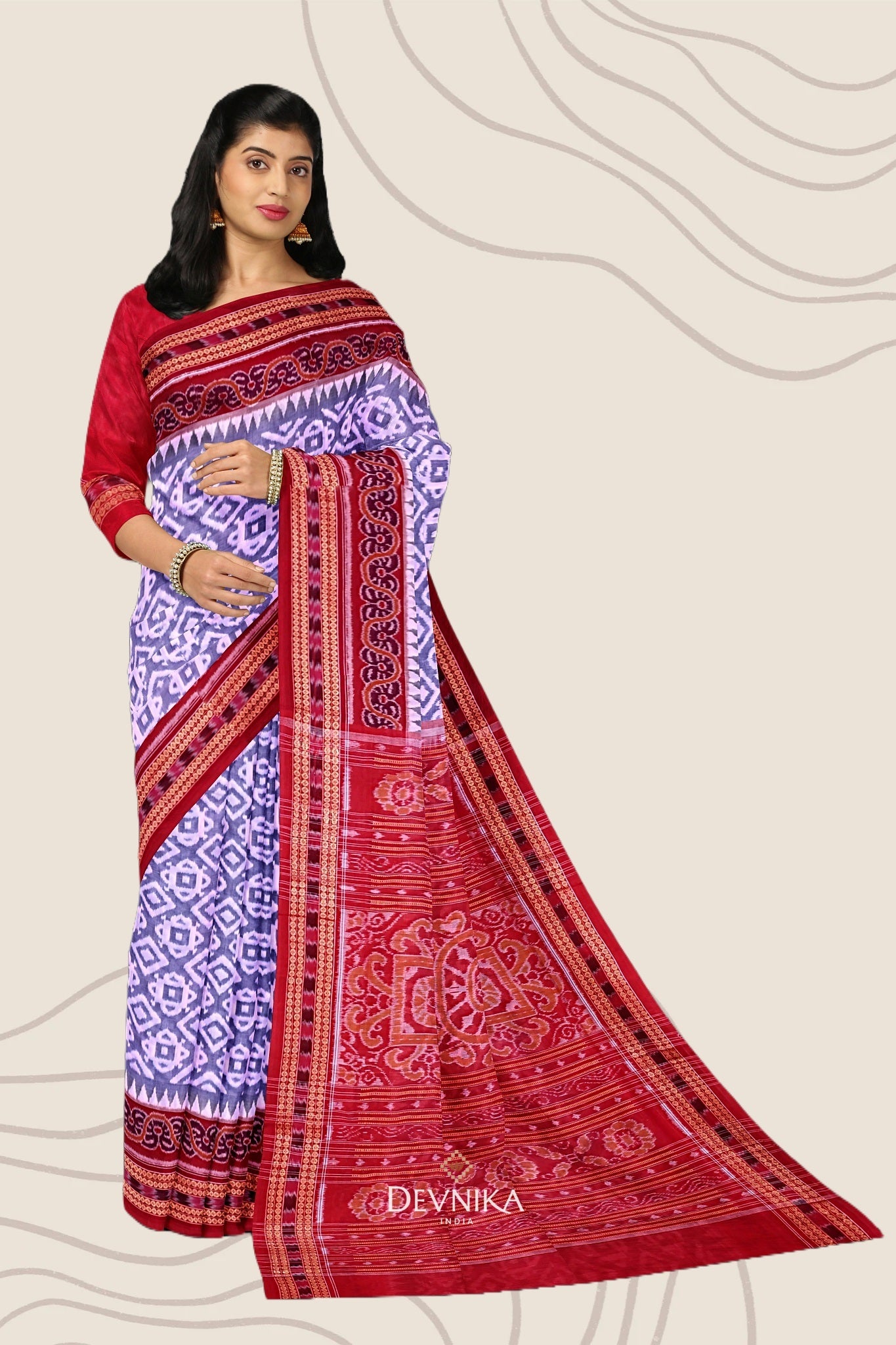 Purple And Lavender Big Border Bandha Handloom Cotton Saree | Odisha Handloom | Devnika