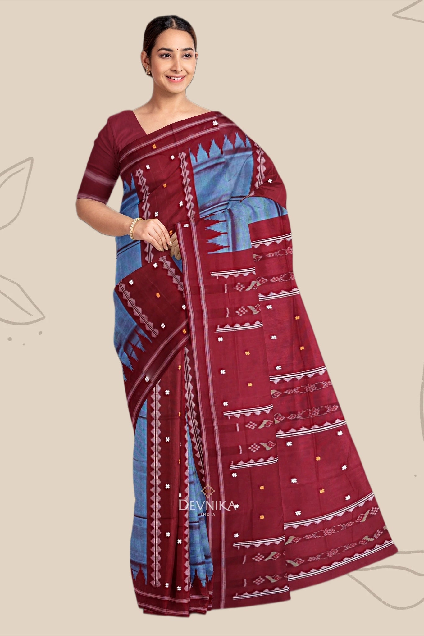 Soft Teal Pata Bapta Saree