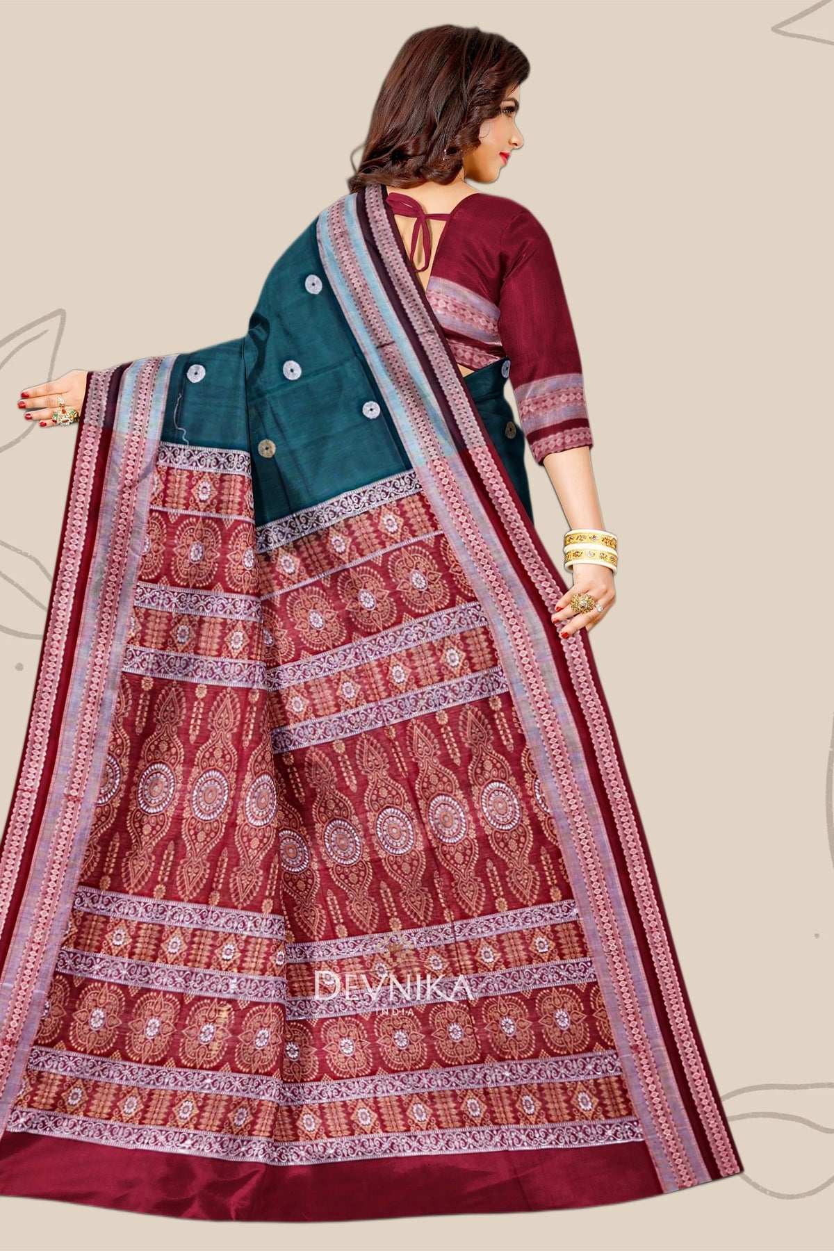 Deep Green Marine Border Bomkai Saree