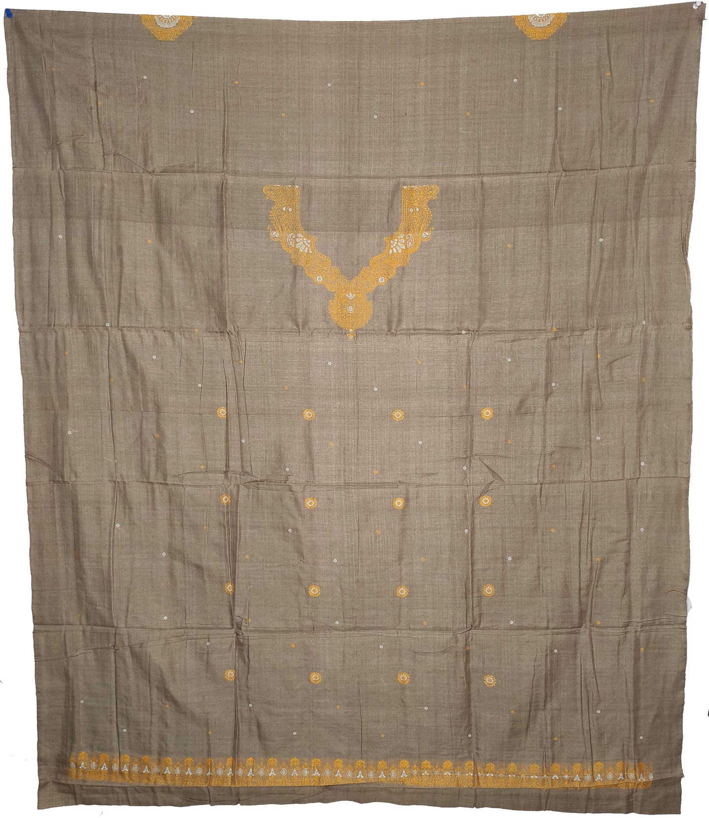 Tan Color Top With Yellow Pant & Chunri Bomkai Dress Set Necklace Design