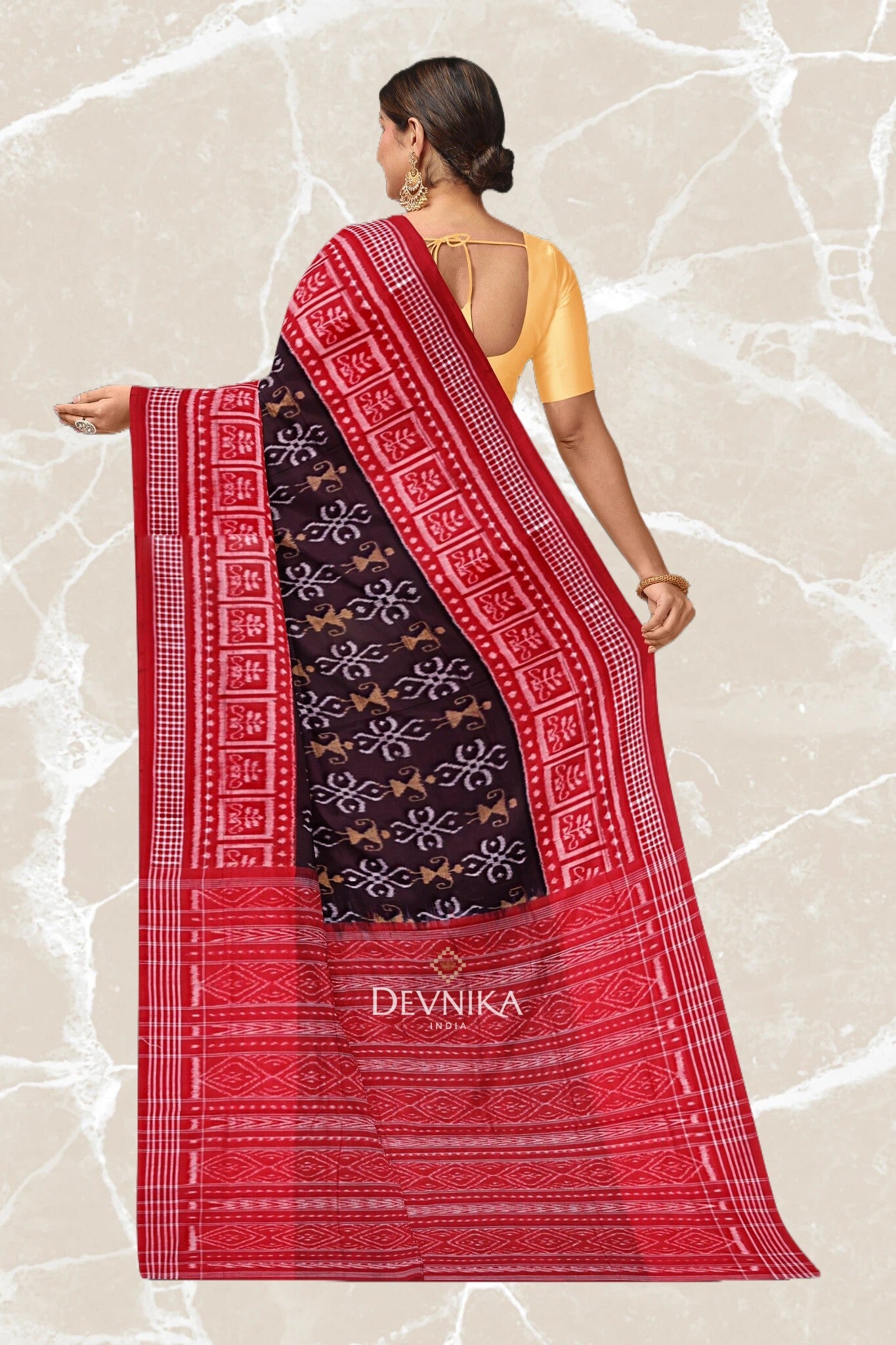 Coffee Body Bandha Handloom Cotton Saree | Odisha Handloom | Devnika