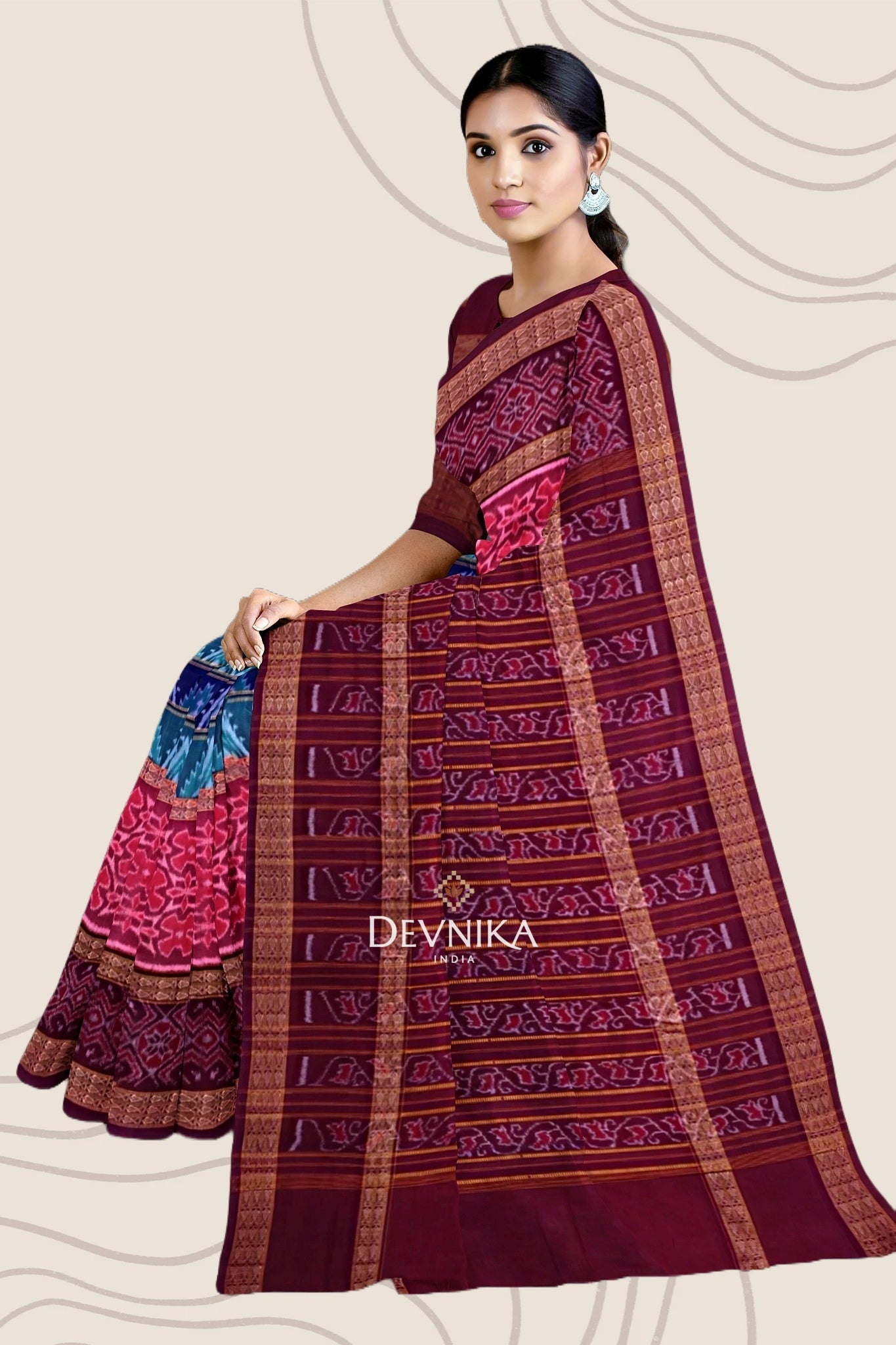 Green Double Border Bandha Handloom Cotton Saree | Odisha Handloom | Devnika