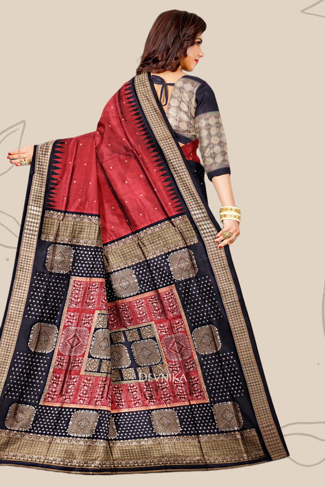 Black and Red Bomkai Butti Sambalapuri Saree