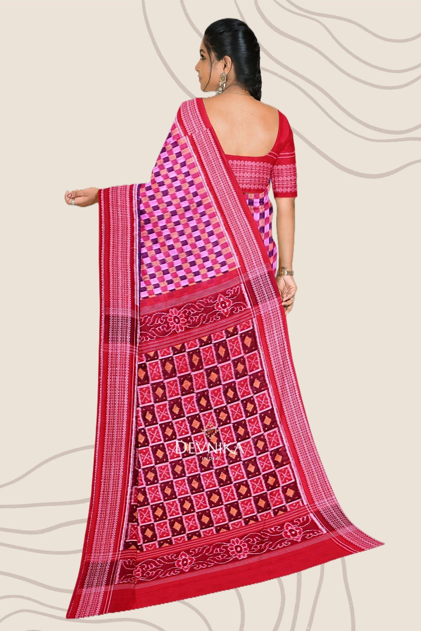 Blue Magenta Teracota Bandha Handloom Cotton Saree | Odisha Handloom | Devnika