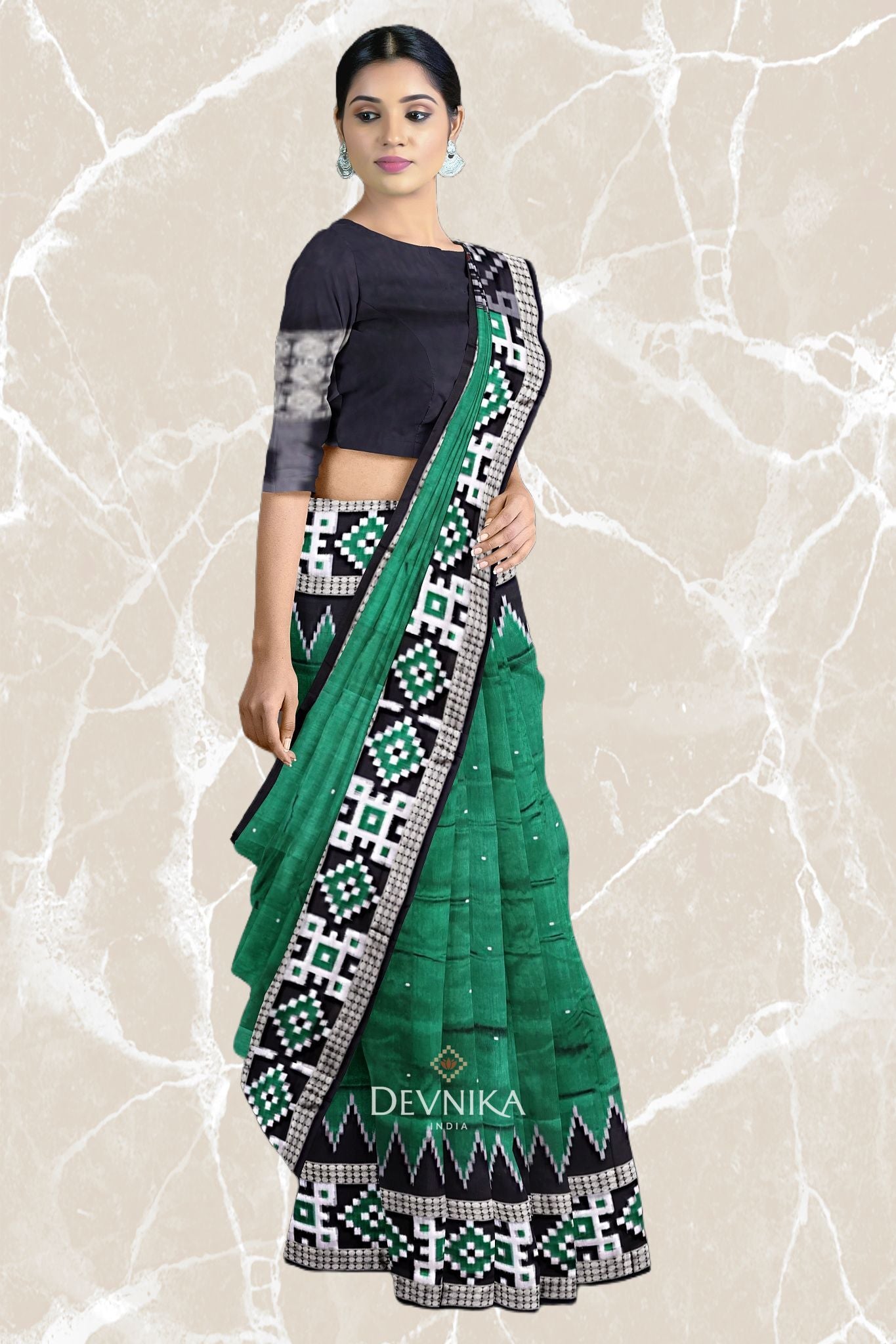 Forest Green Pasapalli Buti Bomkai Silk Saree | Odisha Handloom GI Tagged | Devnika
