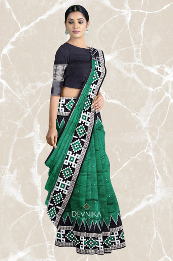 Forest Green Border Pasapalli Buti Bomkai Saree