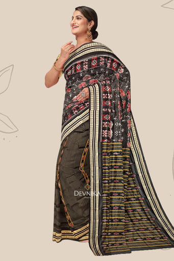 Black And Maroon Body Bandha Silk Saree | Odisha Handloom GI Tagged | Devnika