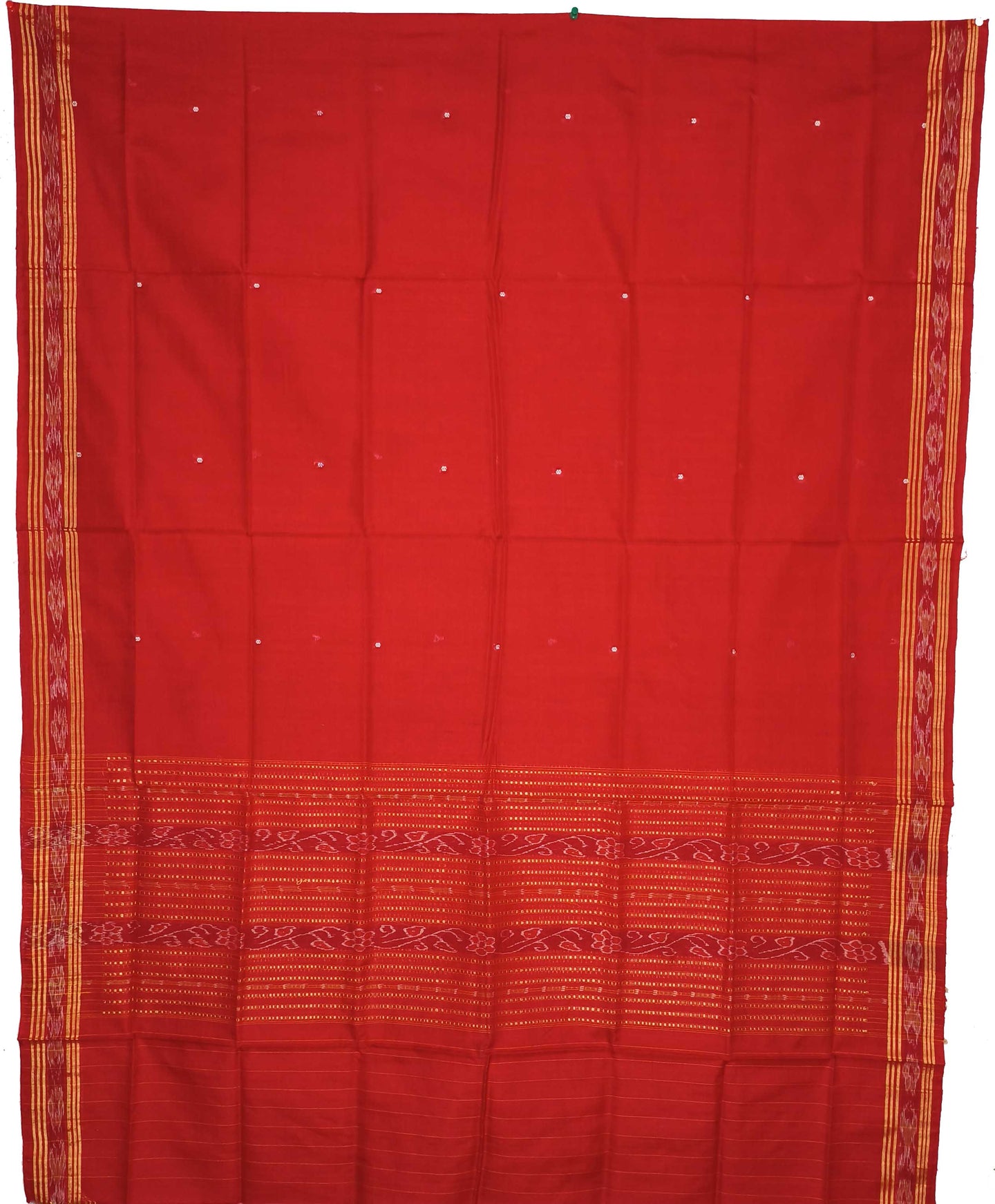 Deep Blue Top With Red Pant & Rust Chunri Bomkai Dress Set