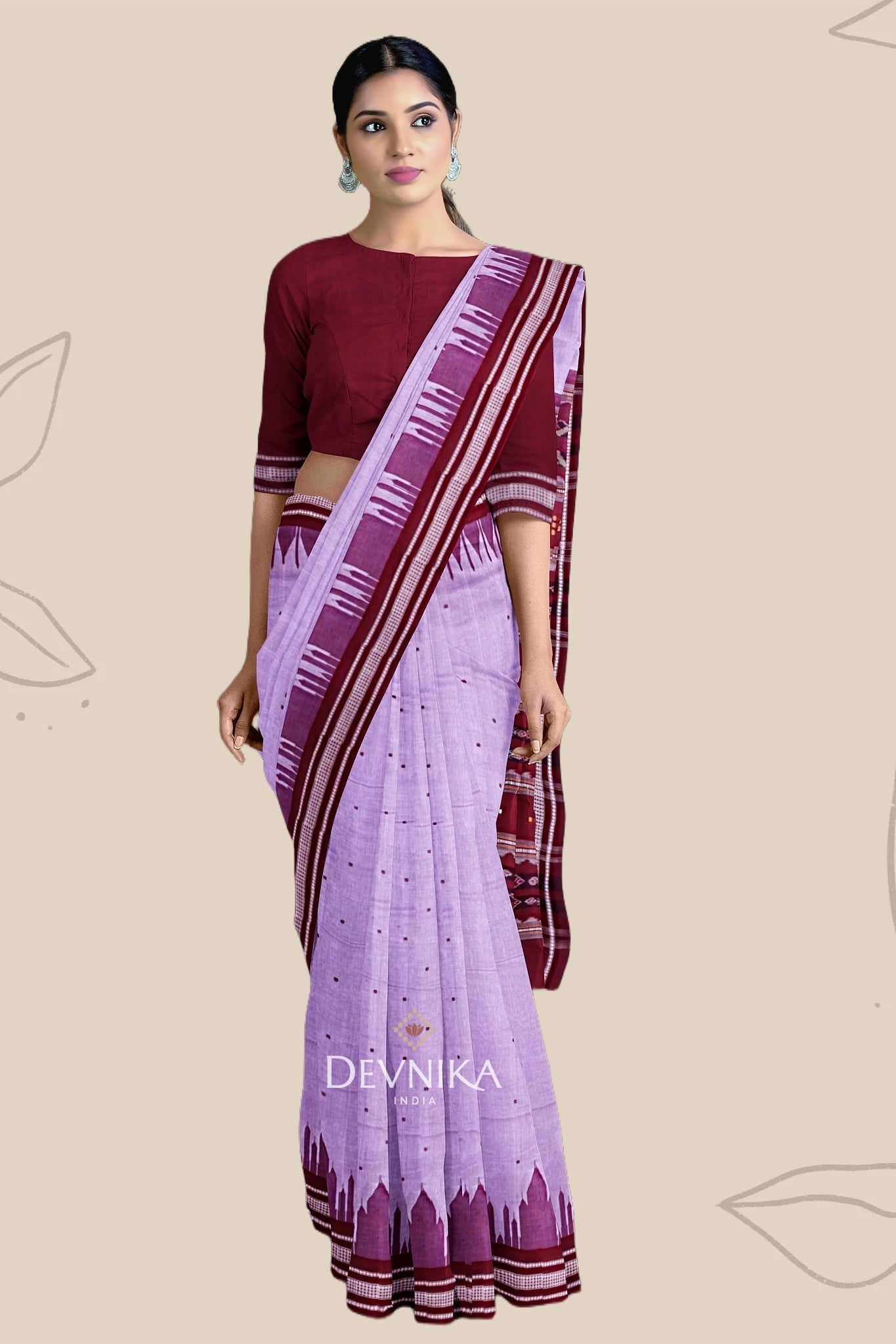 Light Purple Temple Border Cotton Bapta Saree