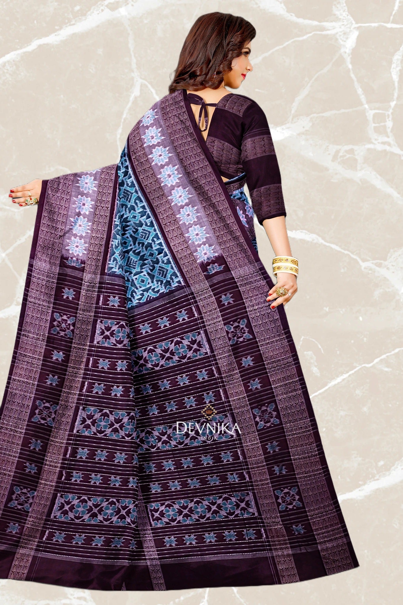Light Green Big Border Bandha Handloom Cotton Saree | Odisha Handloom | Devnika