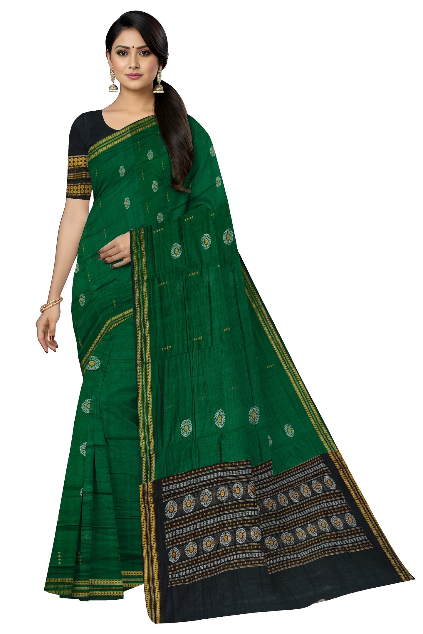 Green Bomkai Butti Sambalapuri Saree | Odisha Handloom GI Tagged | Devnika