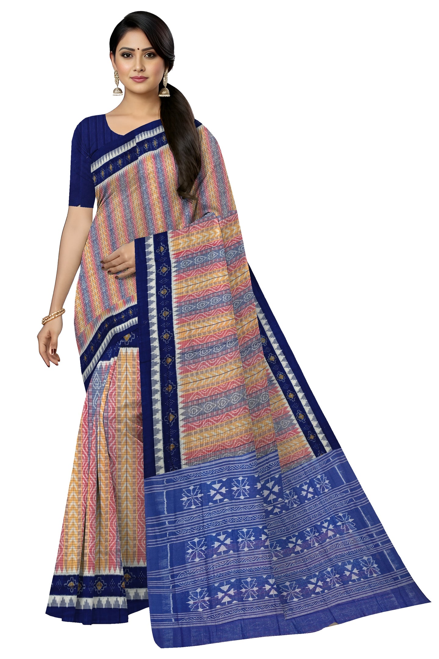 Blue Red Yellow Body Bandha Saree