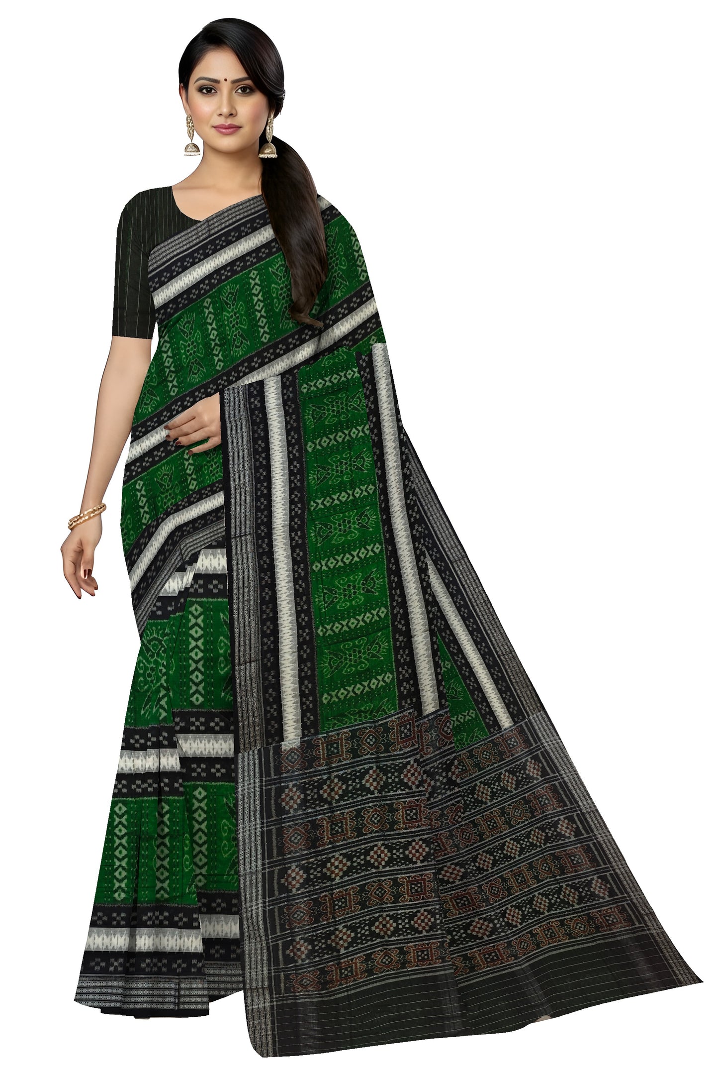 White Mania Bandha Traditional Katiki Saree | Odisha Handloom GI Tagged | Devnika