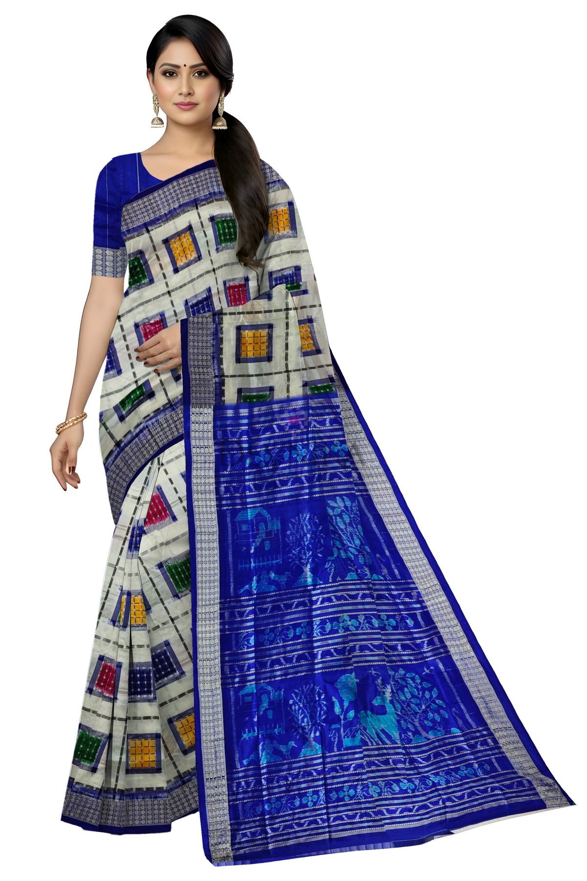 White Aswini Pata Saree | Odisha Handloom GI Tagged | Devnika