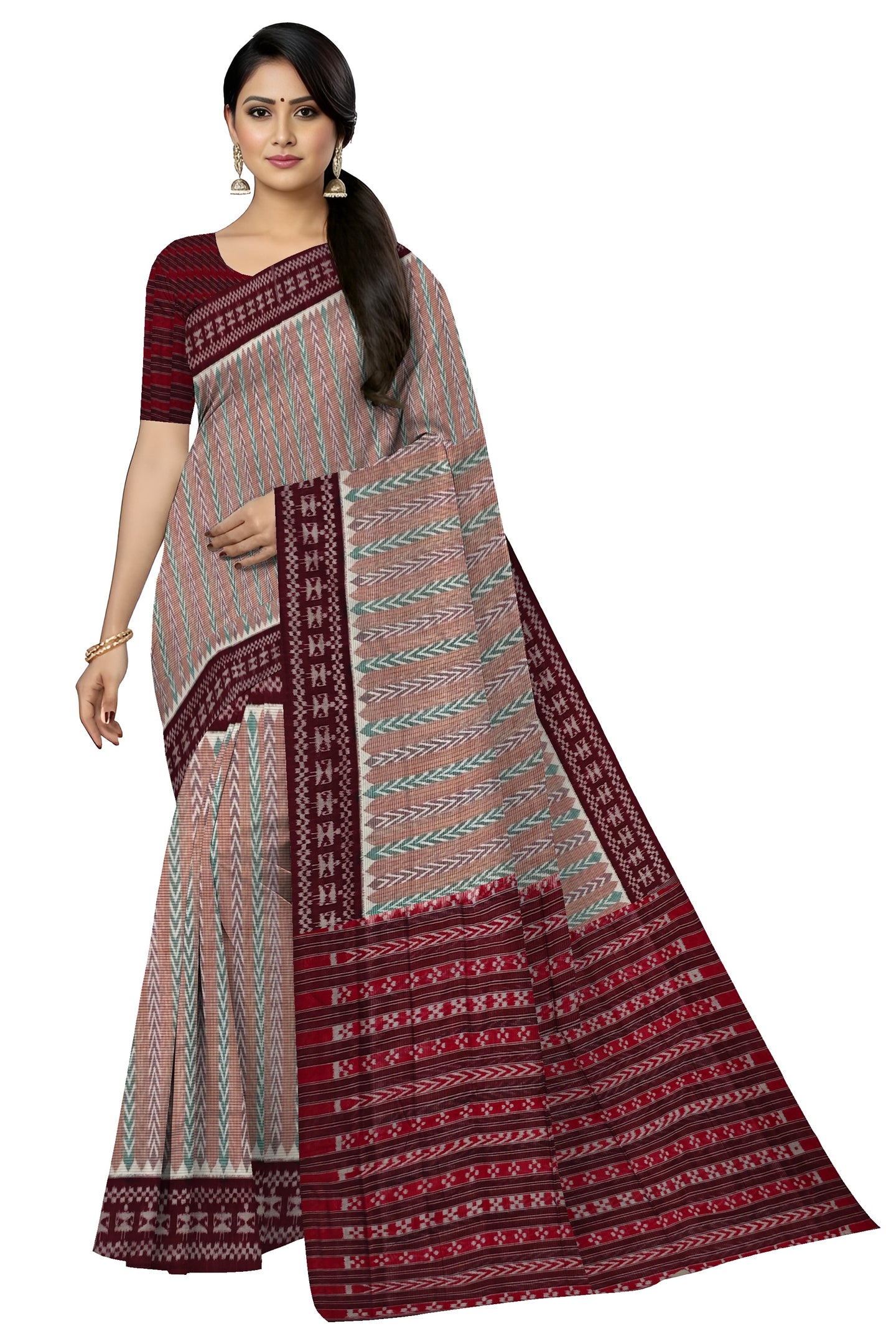 Brown Green Dhanpatri Bandha Saree
