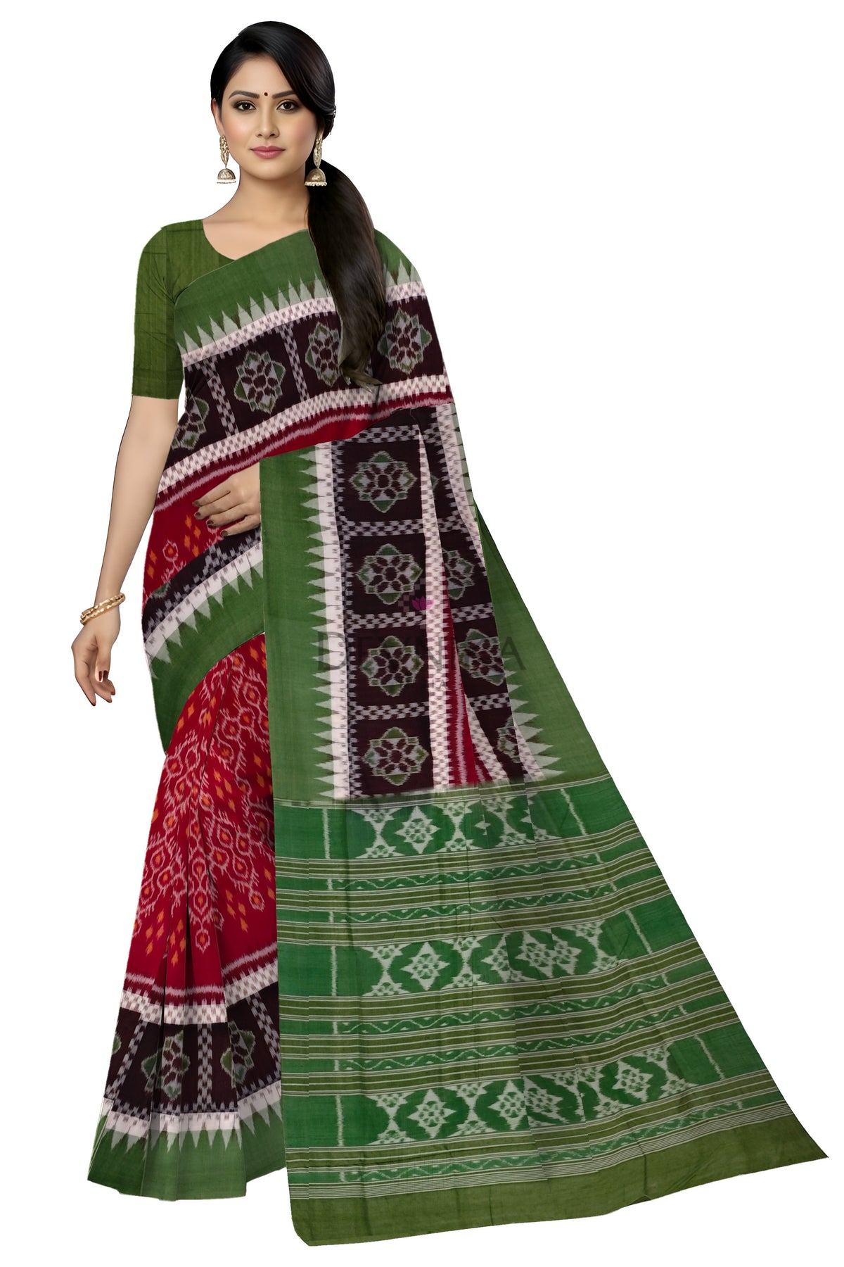 Maroon Double Boarder Bandha Saree | Odisha Handloom GI Tagged | Devnika