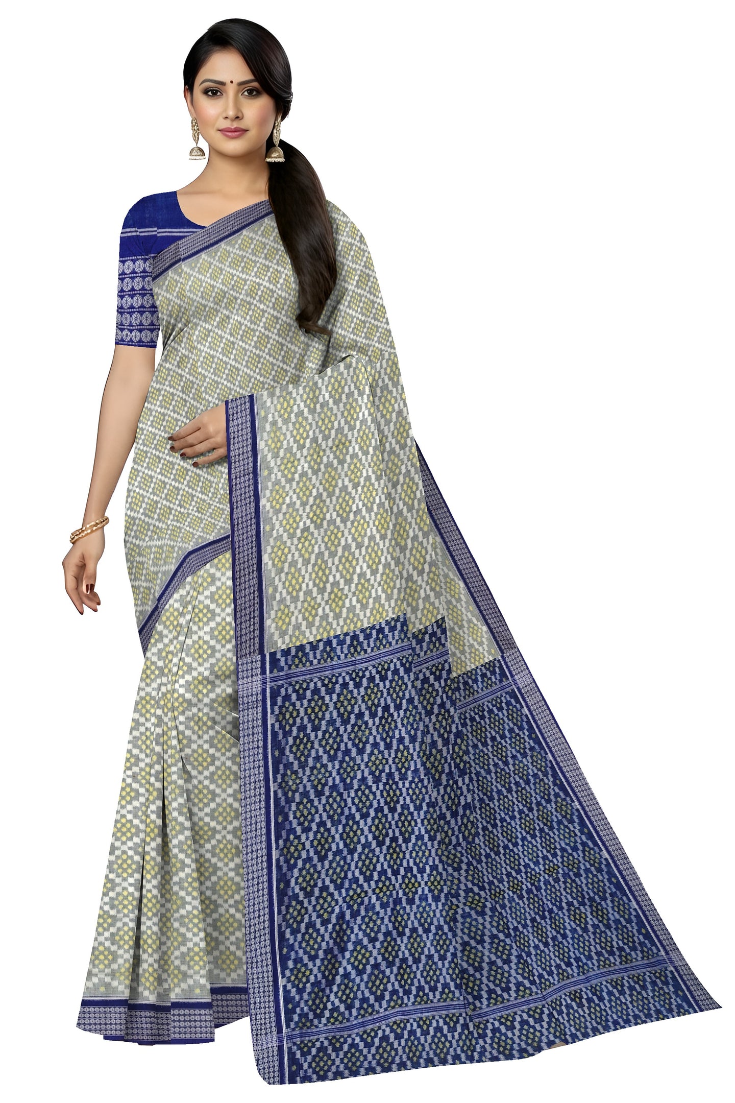 White & Yellow Bandha Pasapalli Saree | Odisha Handloom GI Tagged | Devnika