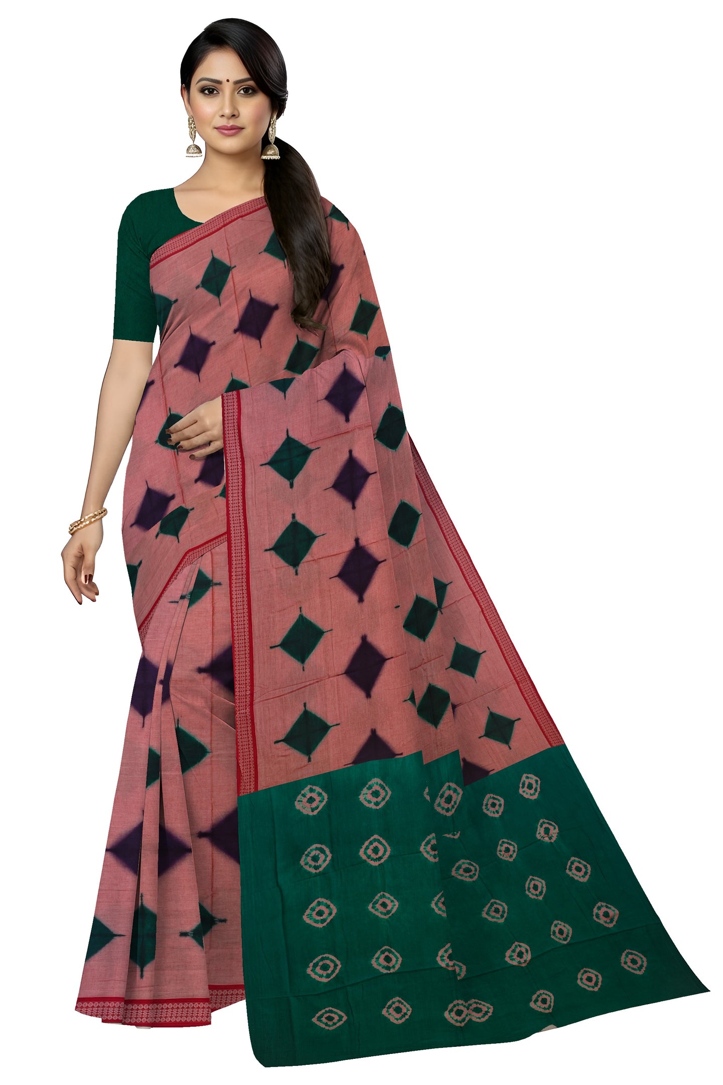 Shell Pink Sambalapuri Bandhini Saree | Odisha Handloom GI Tagged | Devnika