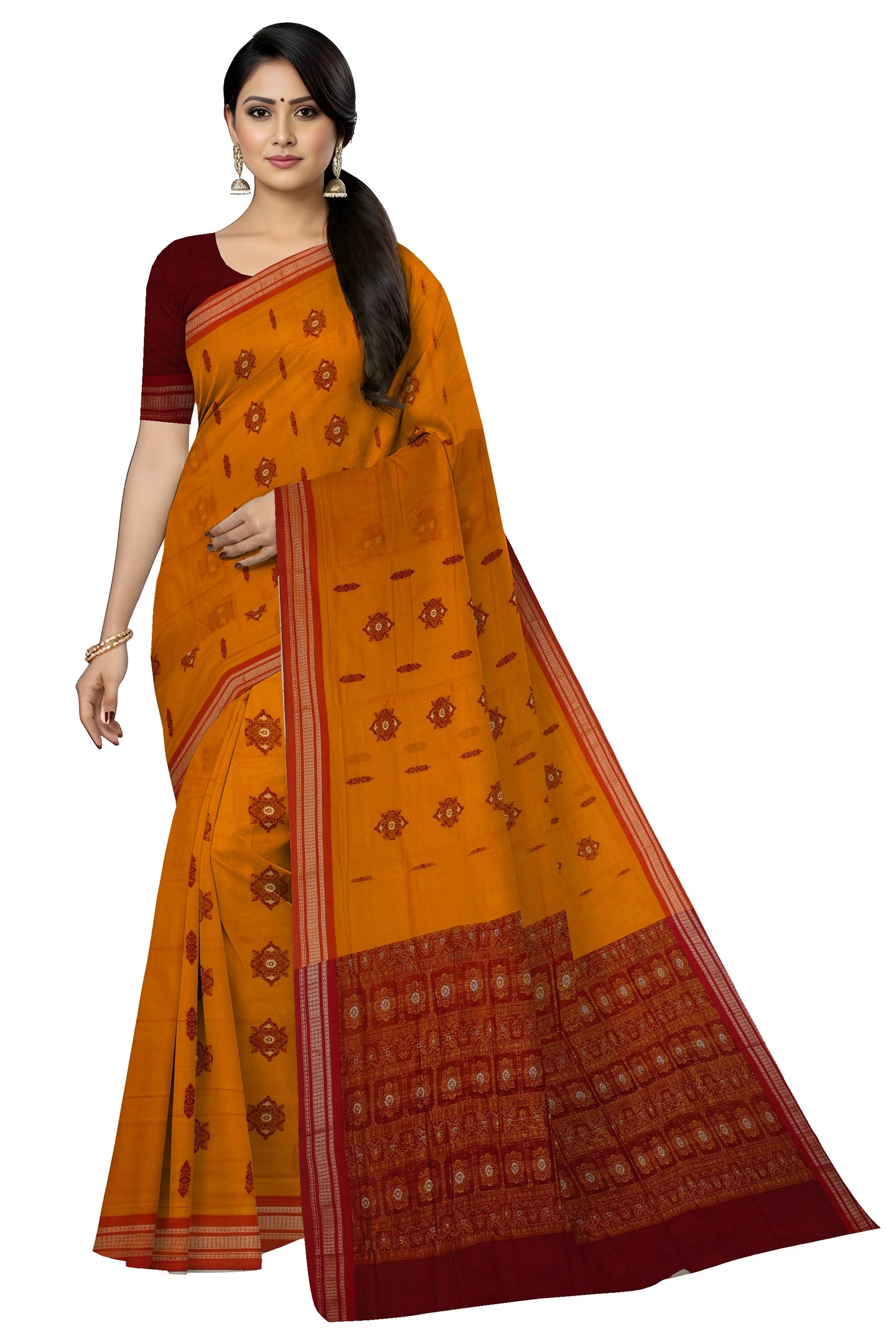 Golden Yellow Bomkai Sambalapuri Saree