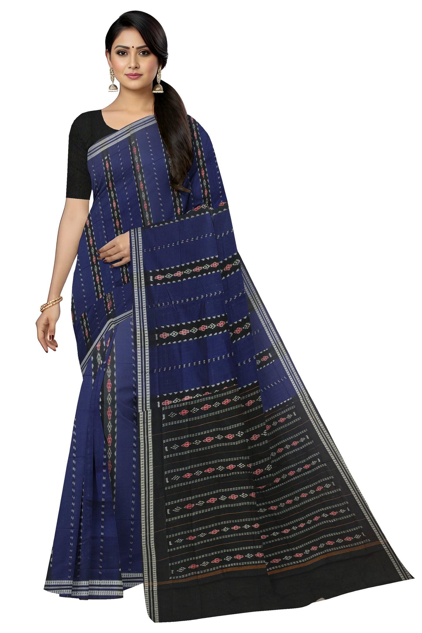 Blue And Black Line Bandha Saree | Odisha Handloom GI Tagged | Devnika
