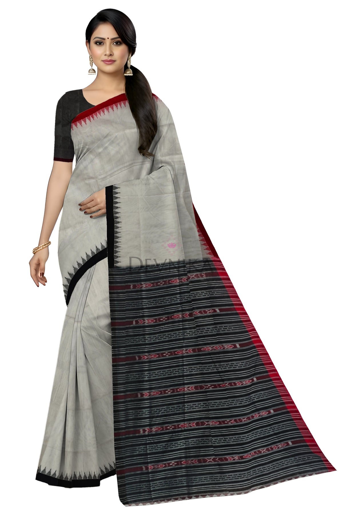 White Ganga Jamuna Saree | Odisha Handloom GI Tagged | Devnika