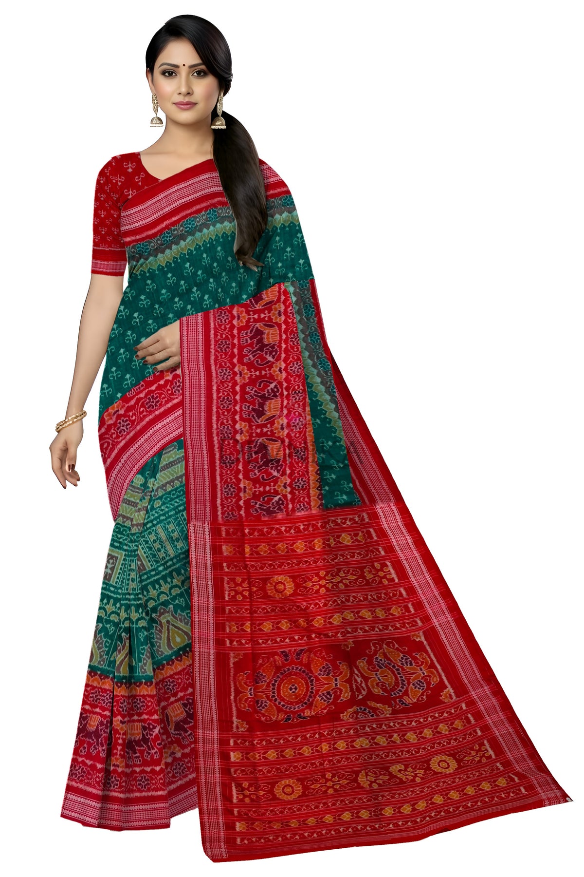 Green Konark Bandha Saree | Odisha Handloom GI Tagged | Devnika