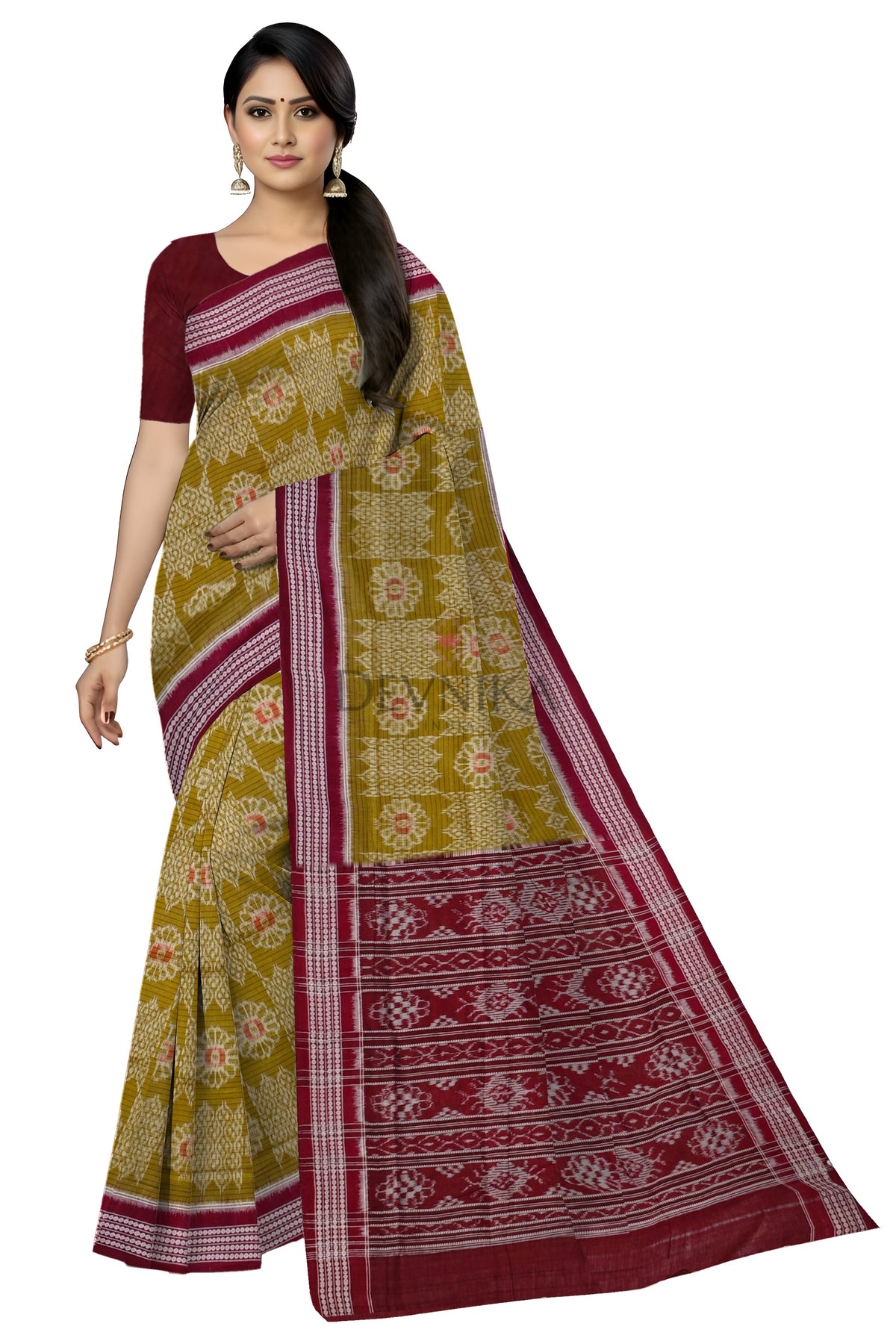 Olive Green Body Bandha Saree | Odisha Handloom GI Tagged | Devnika