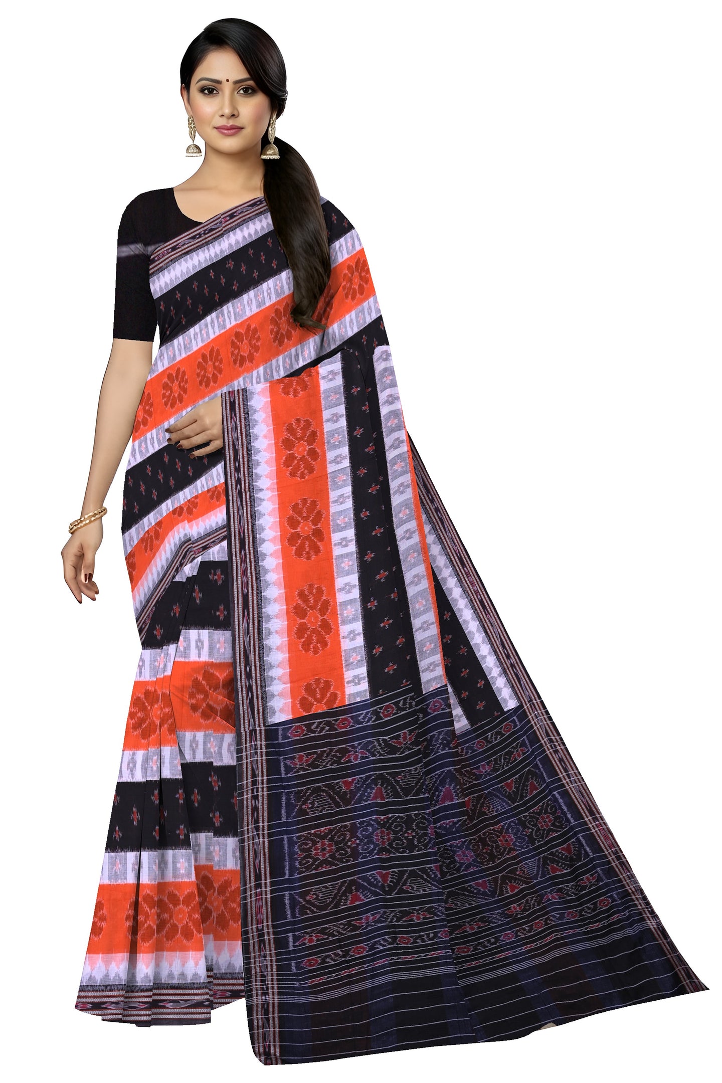 Orange Black Mania Bandha Traditional Katiki Saree