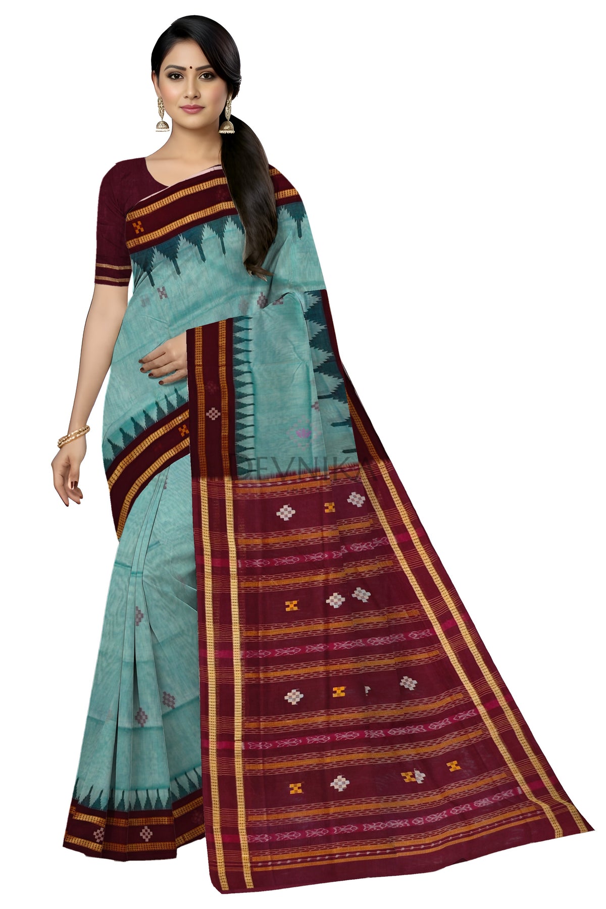 Light Green Boarder Pasapalli Saree | Odisha Handloom GI Tagged | Devnika