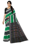 Black Green And White Mania Bandha Traditional Katiki Saree | Odisha Handloom GI Tagged | Devnika