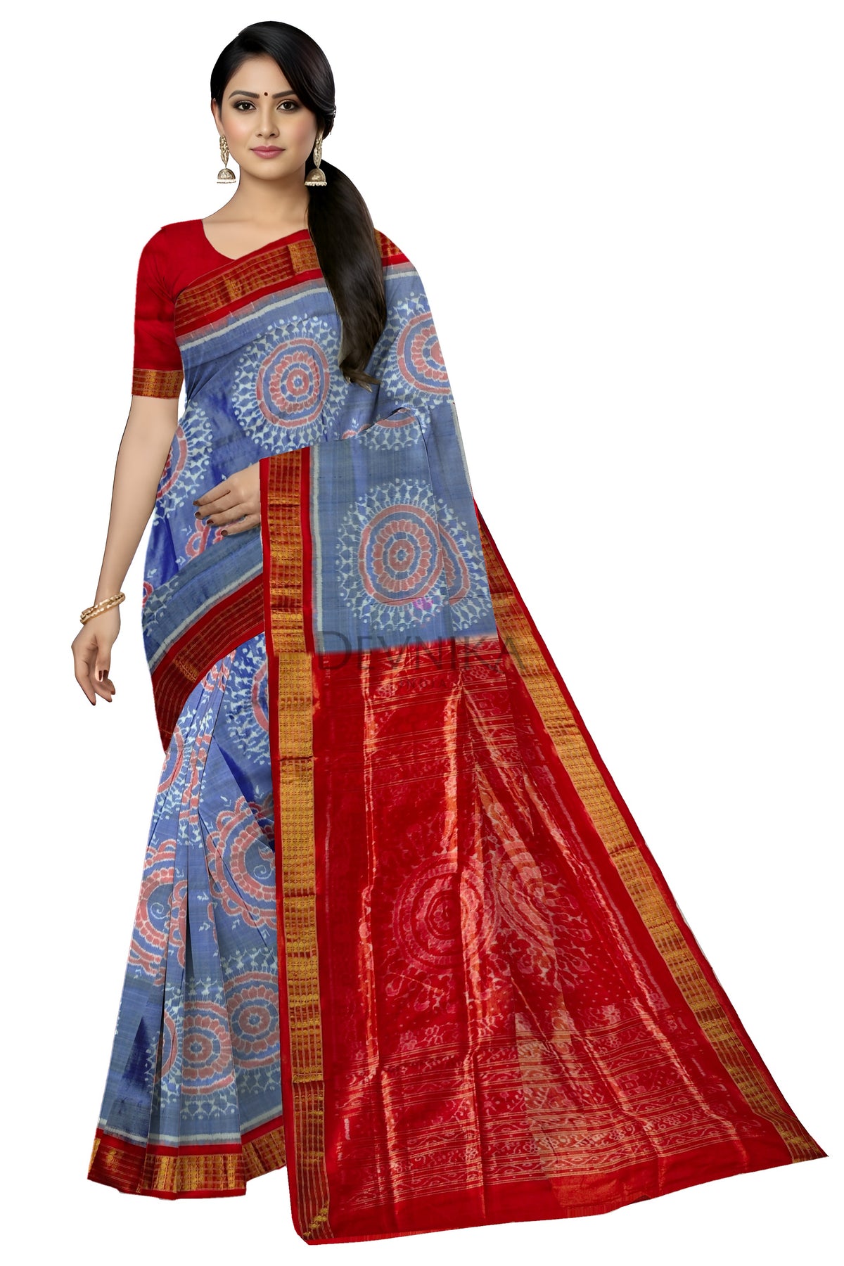 Periwinkle Blue Body Bandha Half Tissue Pata Saree | Odisha Handloom GI Tagged | Devnika
