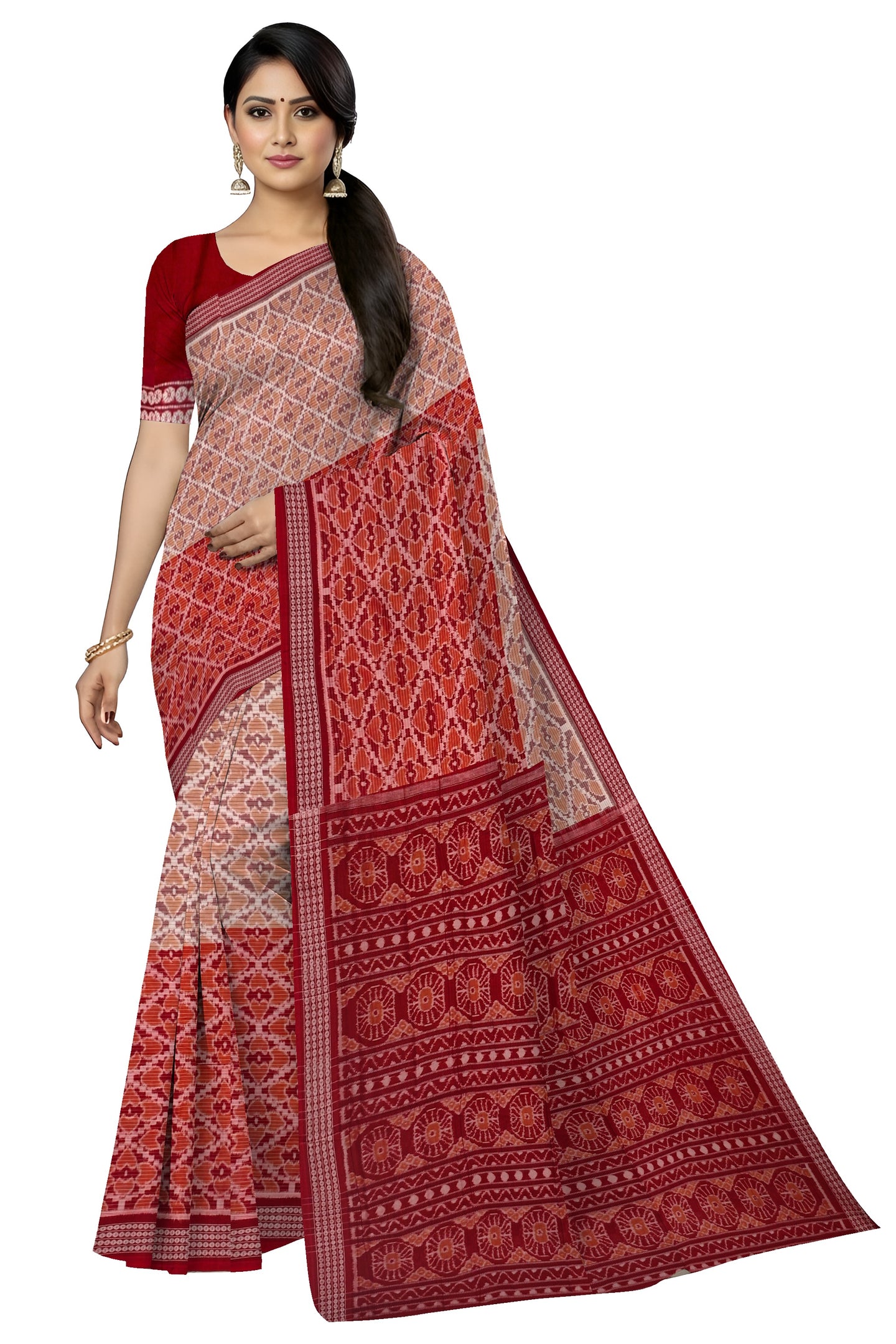 Chandan Maroon Half Half Body Bandha Saree