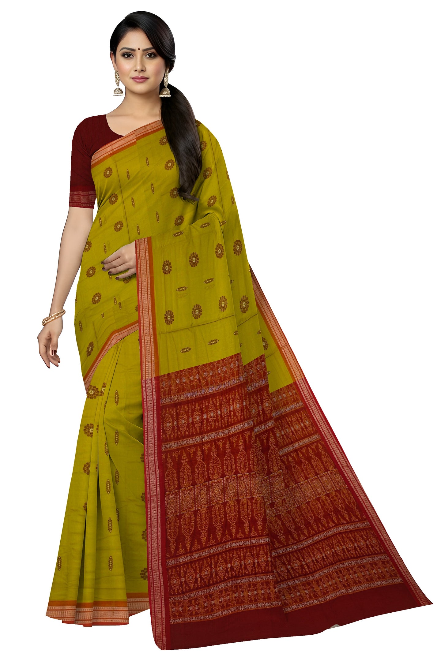 Lemon Green Bomkai Sambalapuri Saree