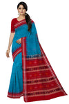 Royal Blue Temple Boarder Cotton Bapta Saree | Odisha Handloom GI Tagged | Devnika