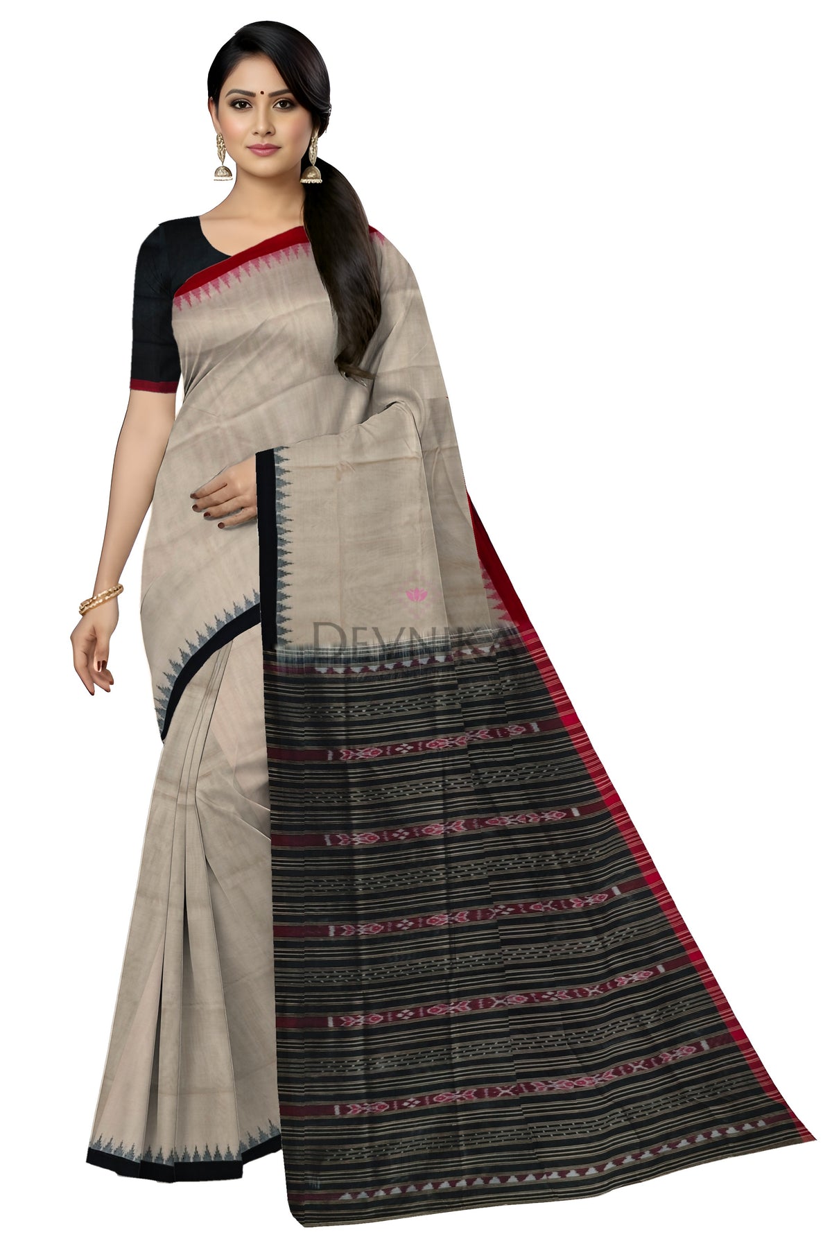 Light Chandan Ganga Jamuna Saree | Odisha Handloom GI Tagged | Devnika